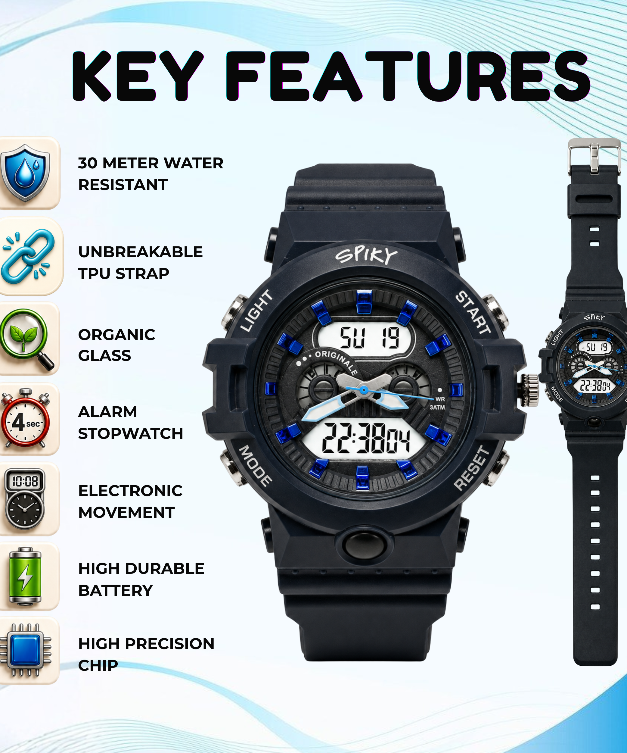 Spiky Round Analog Digital  Sports Watch for Kids Boys