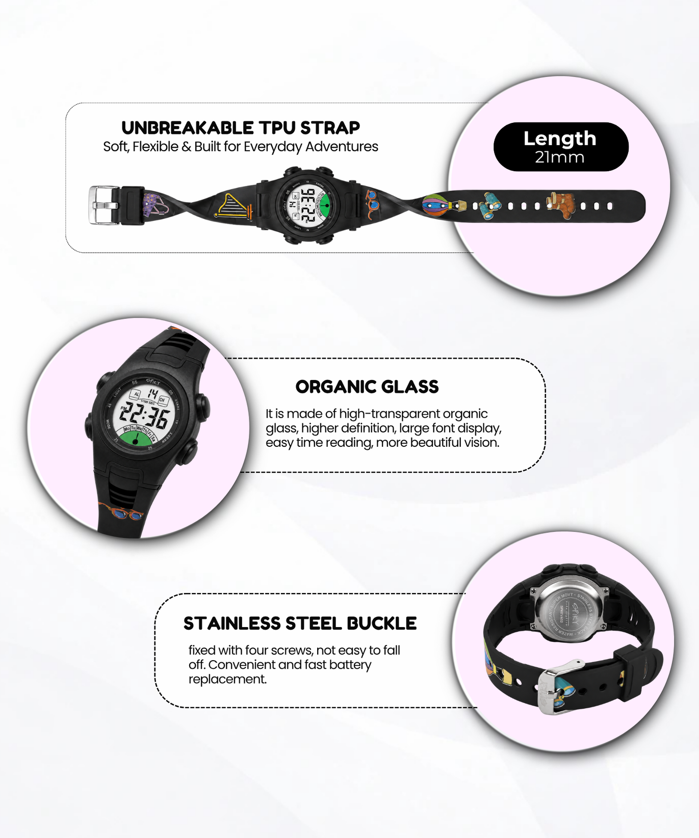 Spiky EVA52 Round Digital Sports Watch for Kids