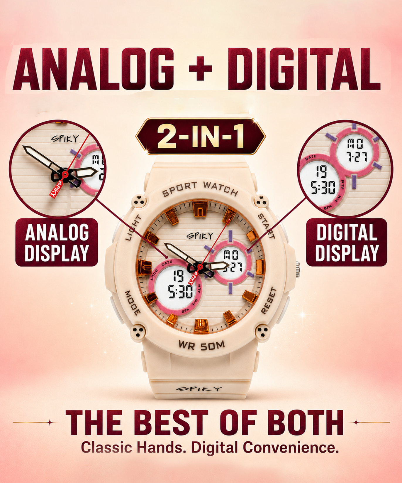 Spiky Analog-Digital Sports Watch for Kids Girls
