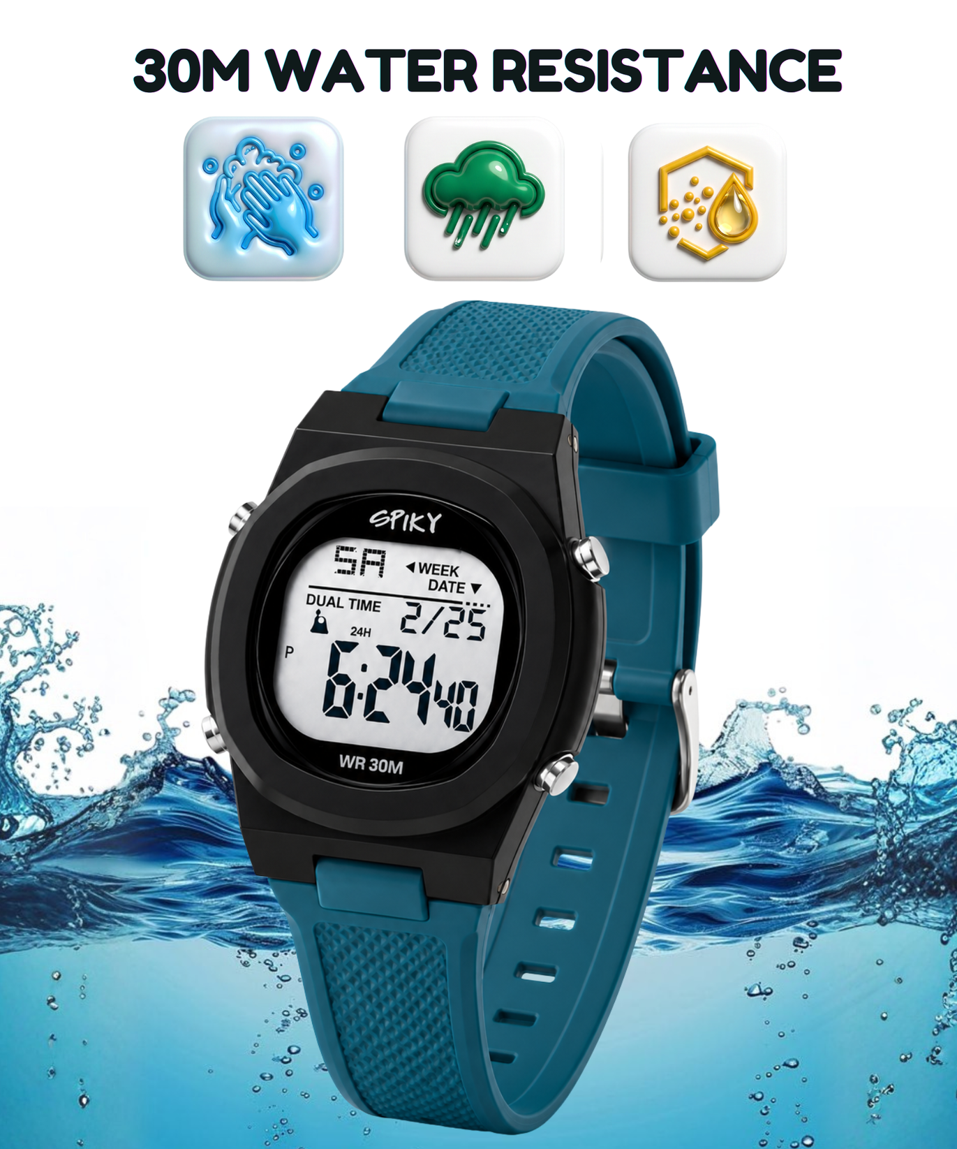 Spiky EVA65 Round Digital Sports Watch for Kids