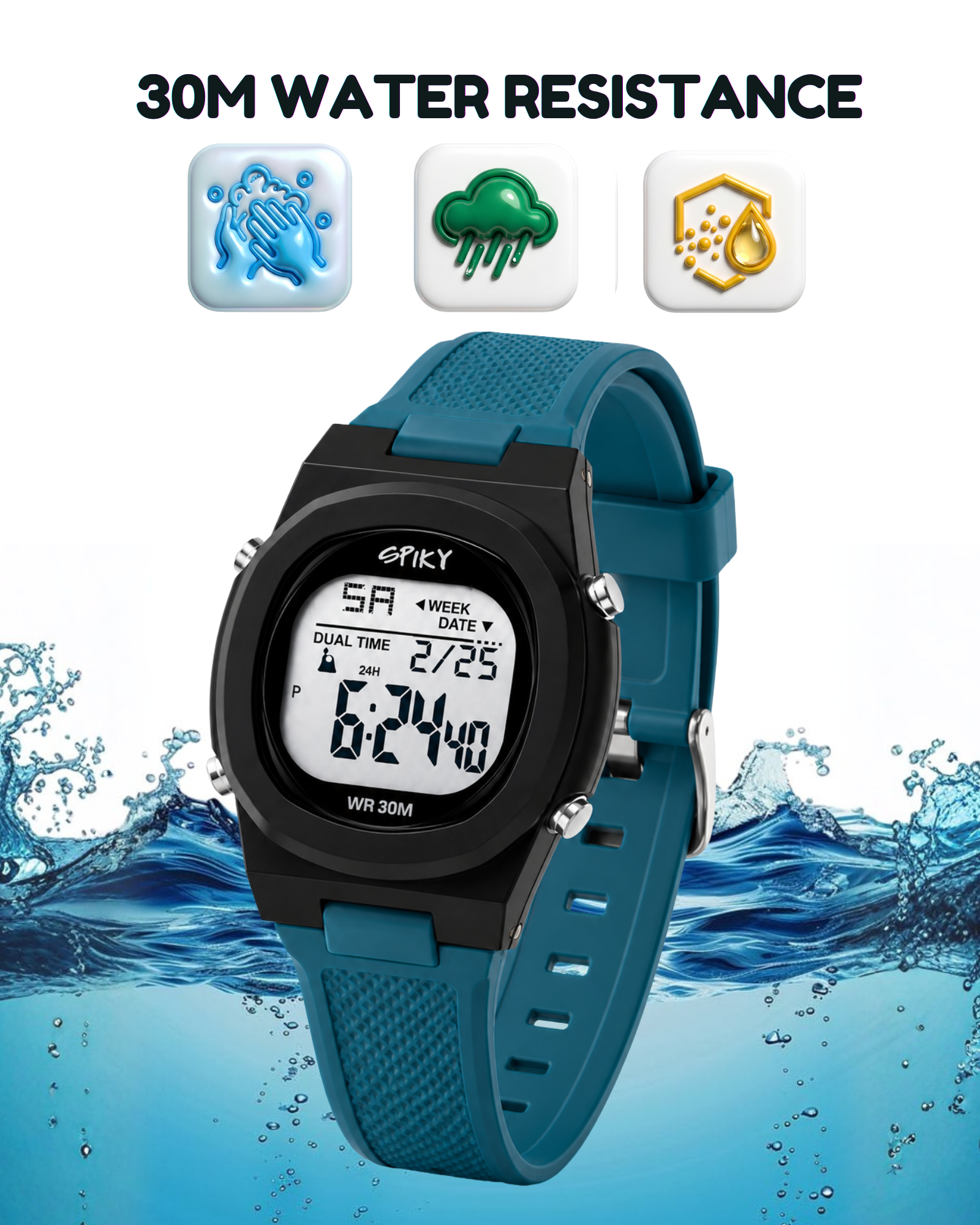 Spiky EVA65 Round Digital Sports Watch for Kids