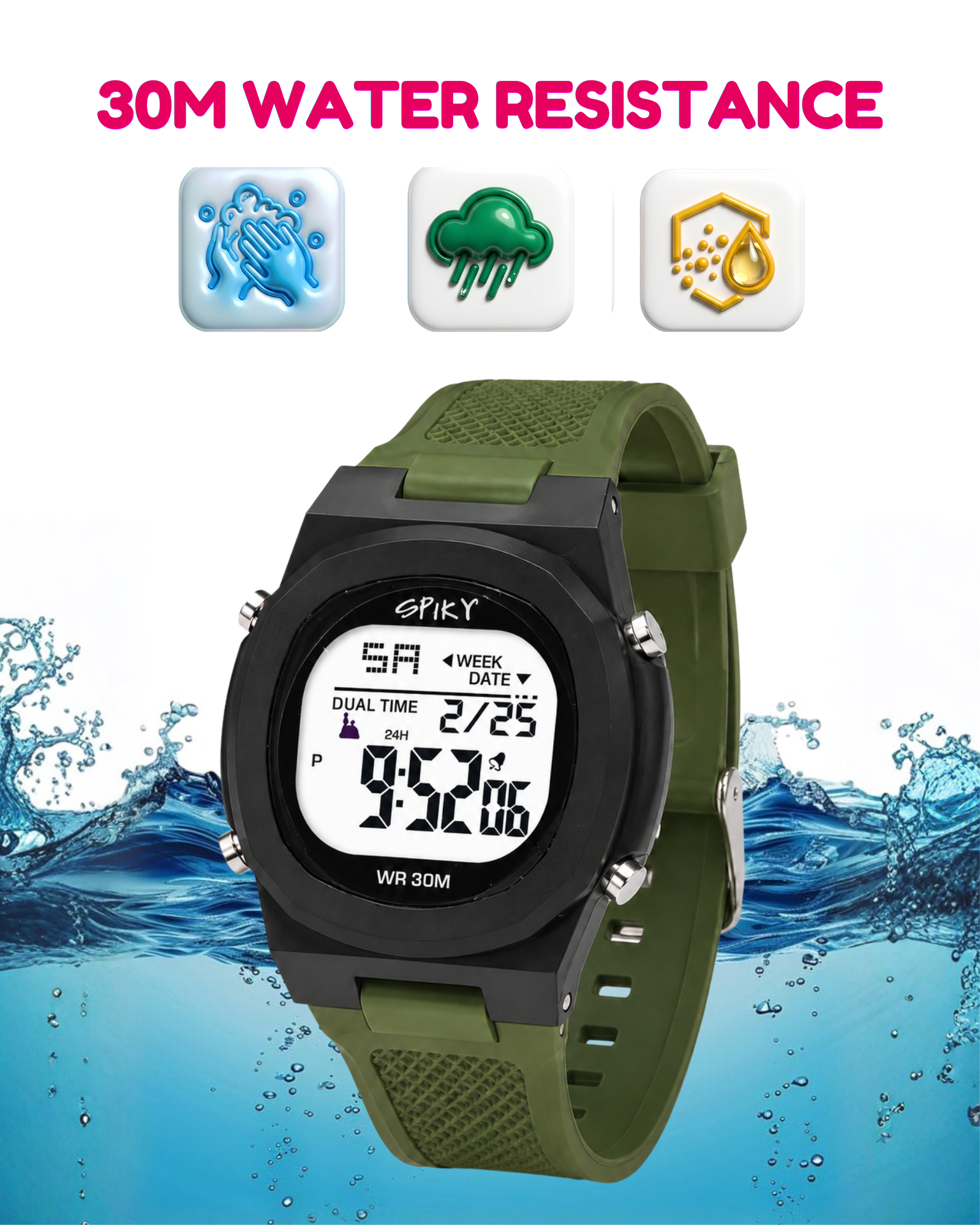 Spiky EVA65 Round Digital Sports Watch for Kids