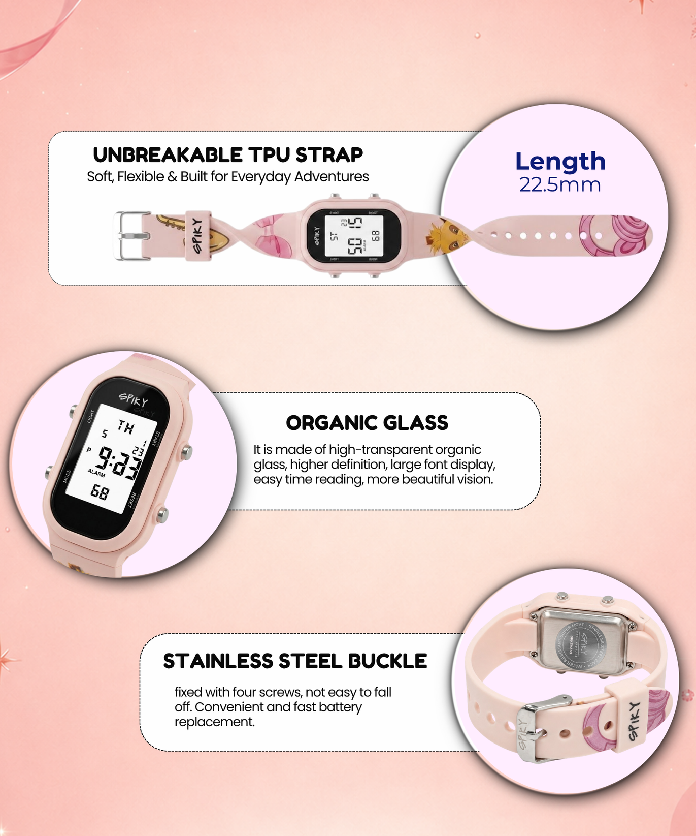 Spiky Rectangle Kids Digital Watch for Girls