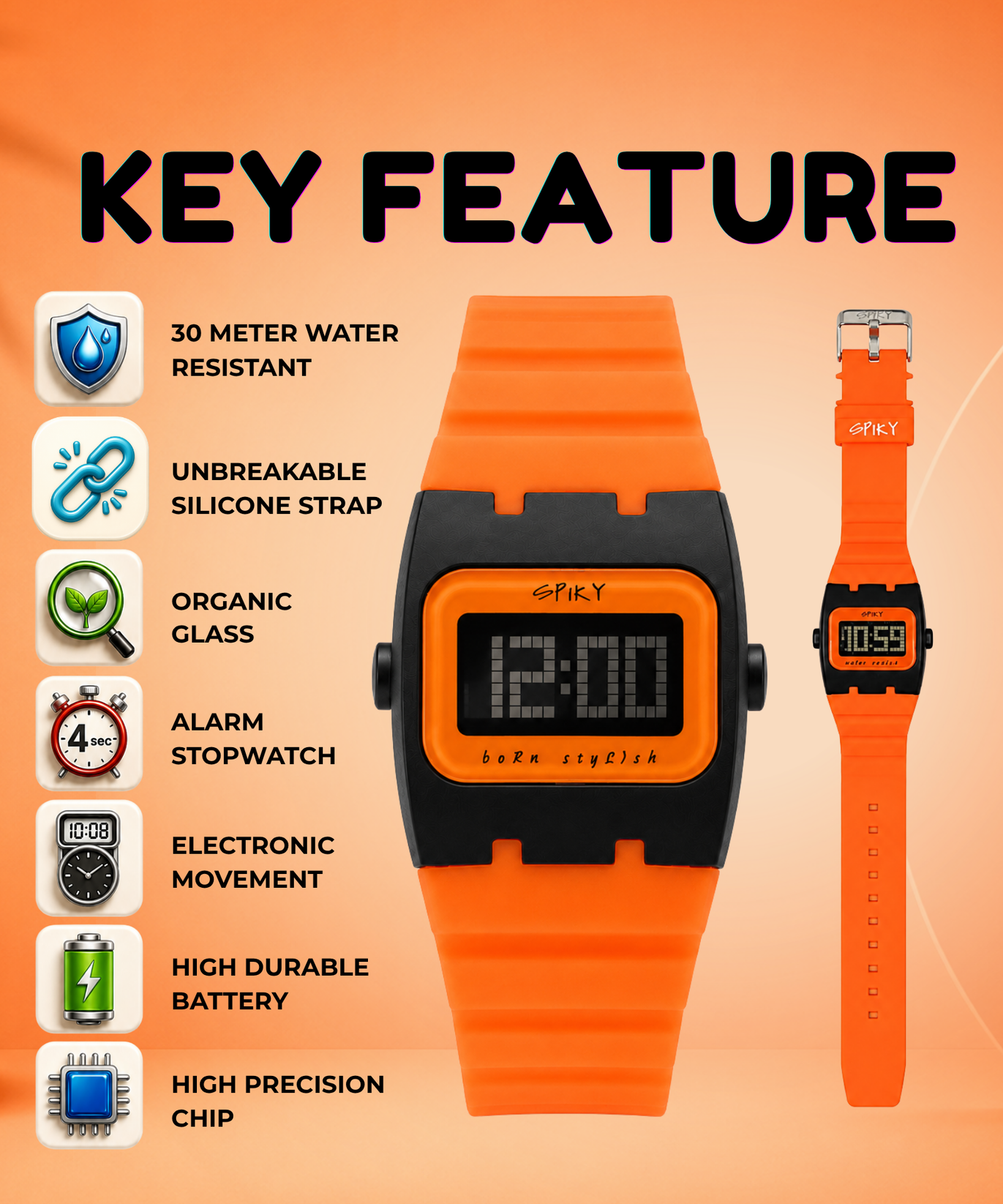 Spiky Rectangle Digital Sports Watch for Kids