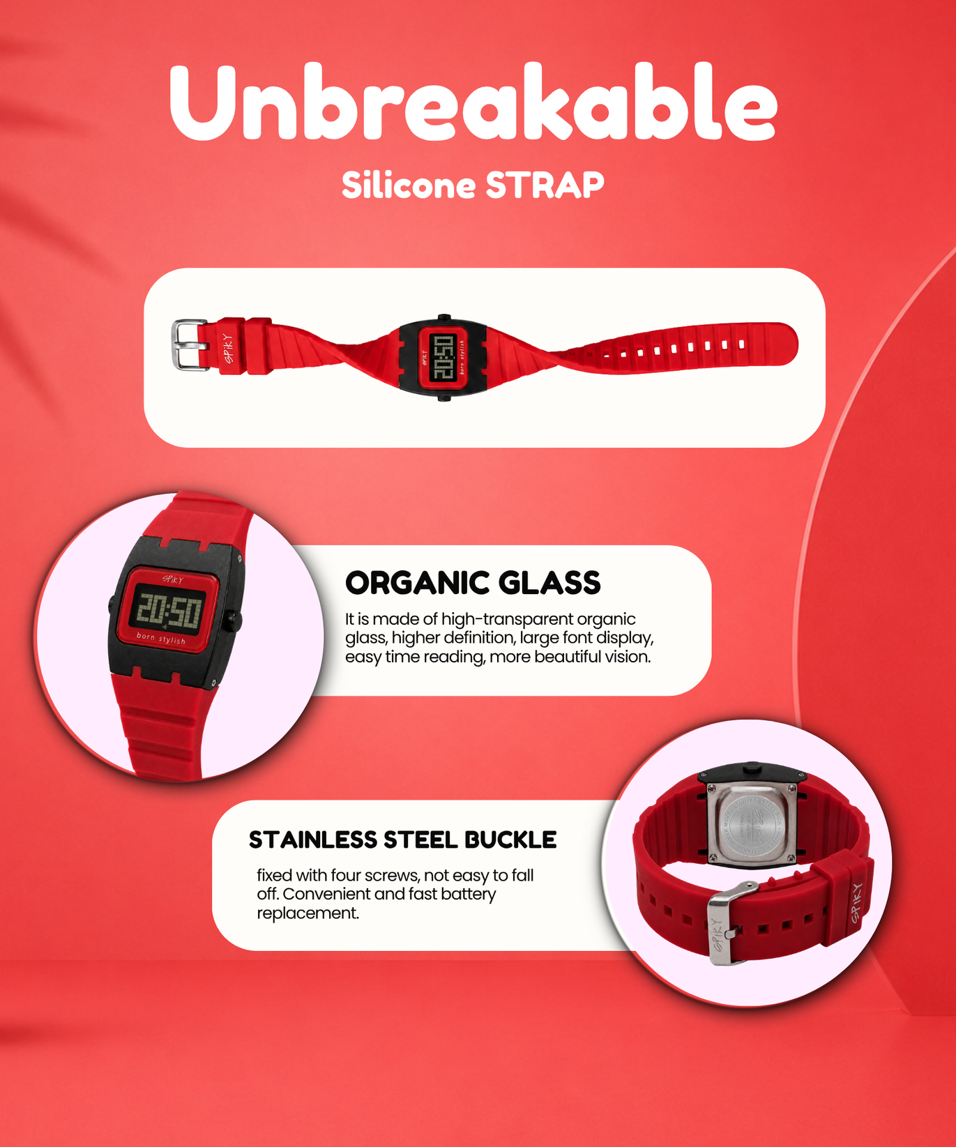Spiky Rectangle Digital Sports Watch for Kids