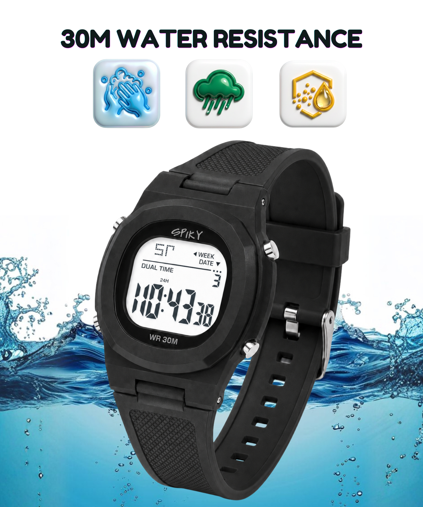 Spiky EVA65 Round Digital Sports Watch for Kids