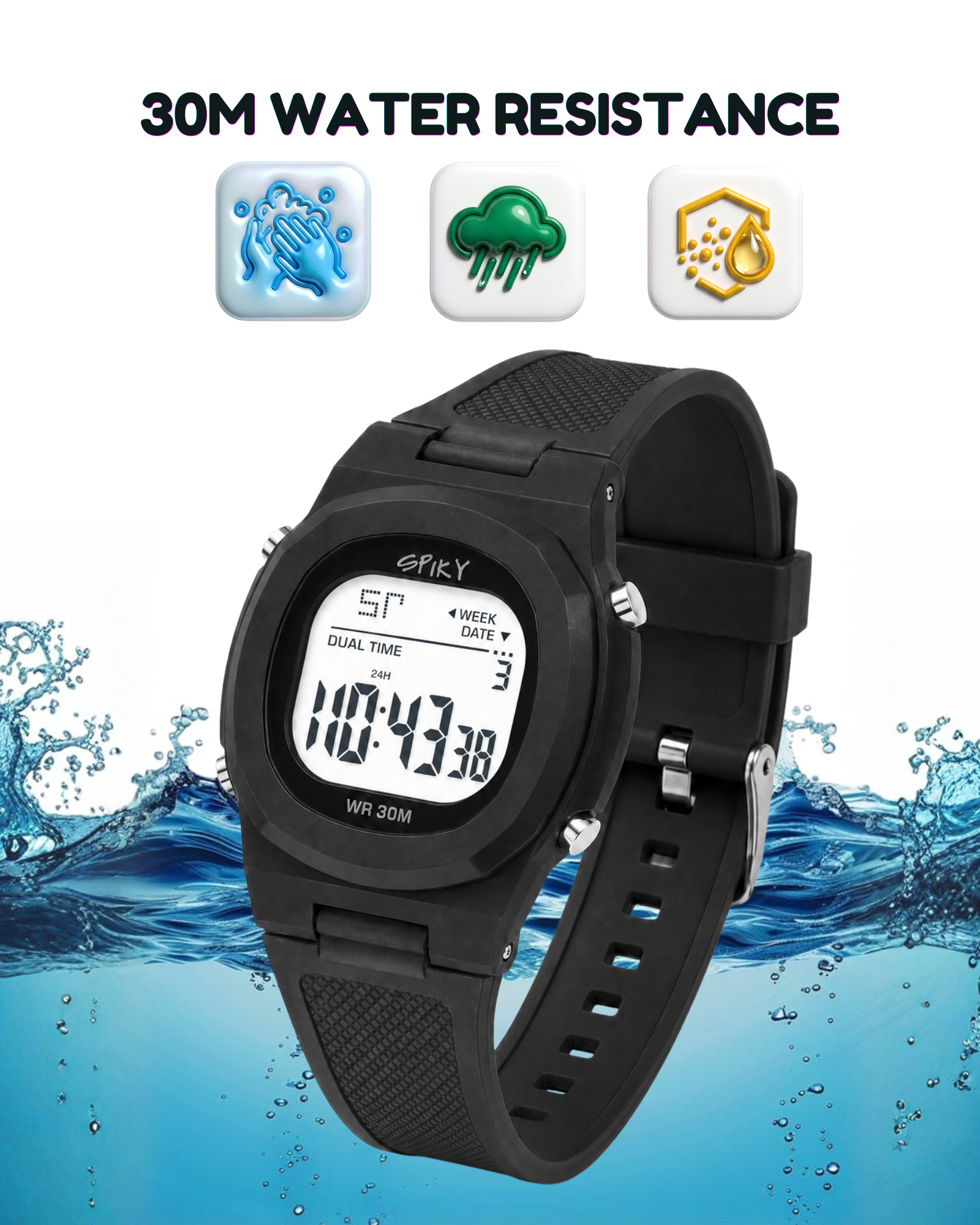 Spiky EVA65 Round Digital Sports Watch for Kids