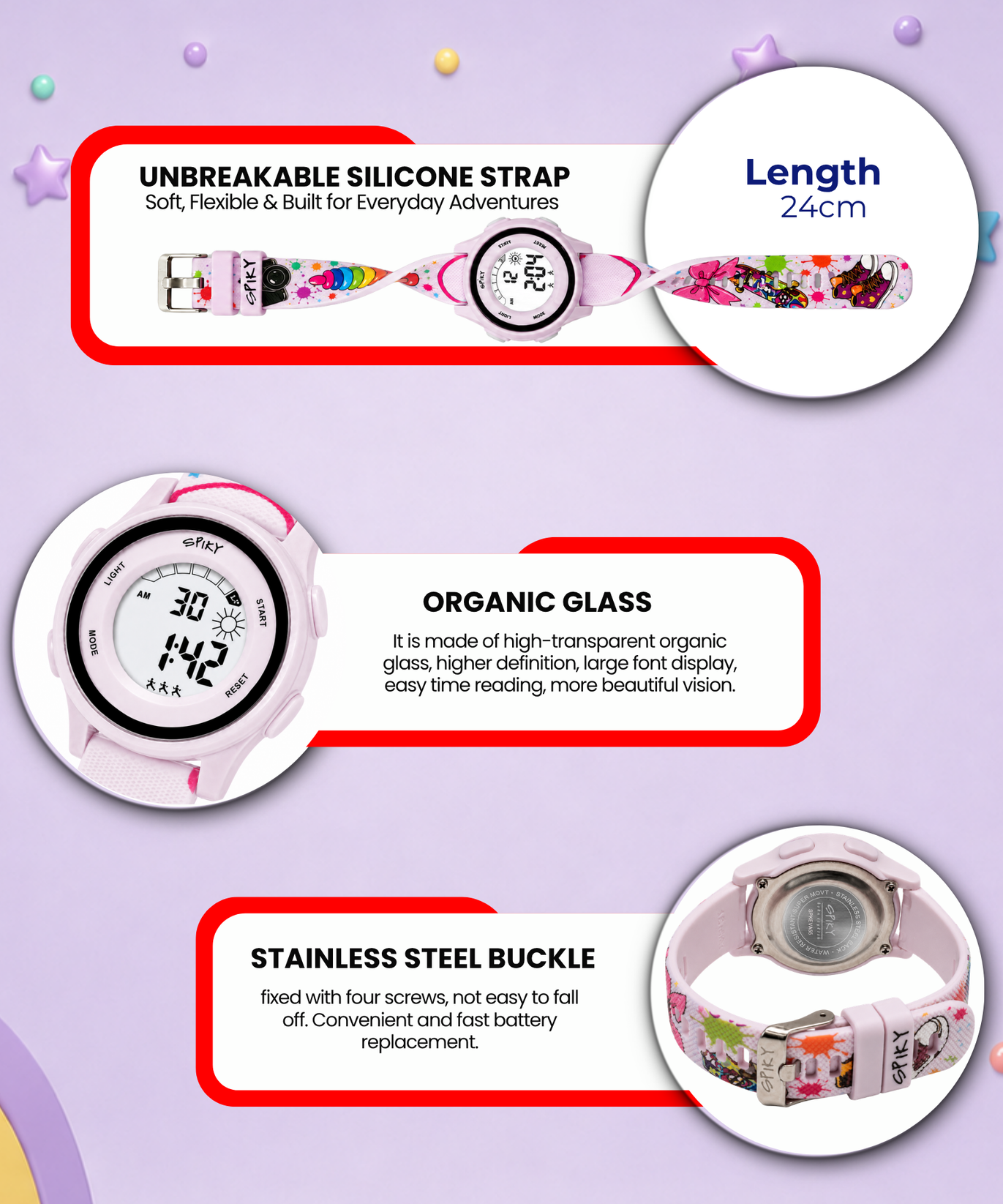 Spiky Round Kids Digital Watch for Girls