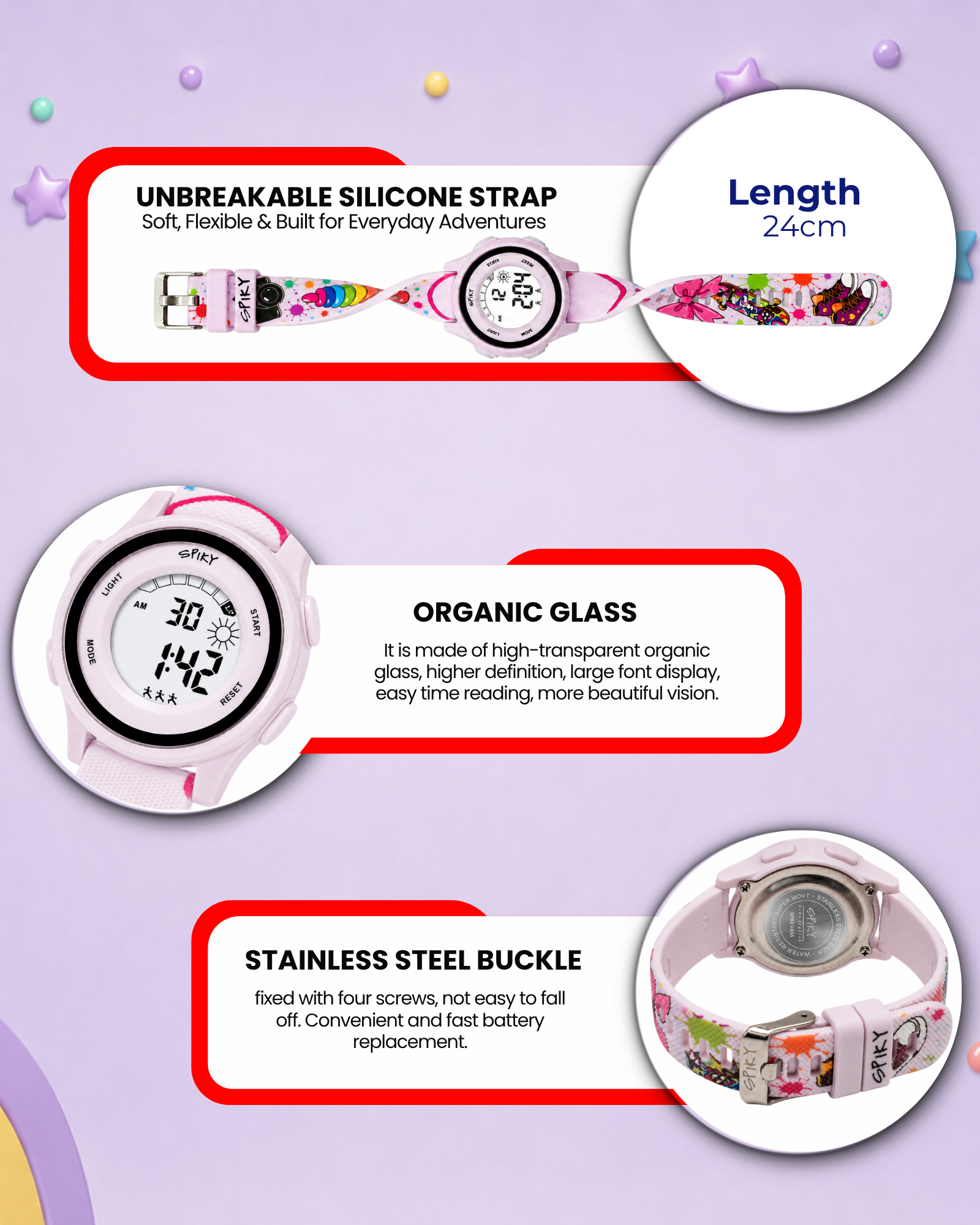Spiky Round Kids Digital Watch for Girls