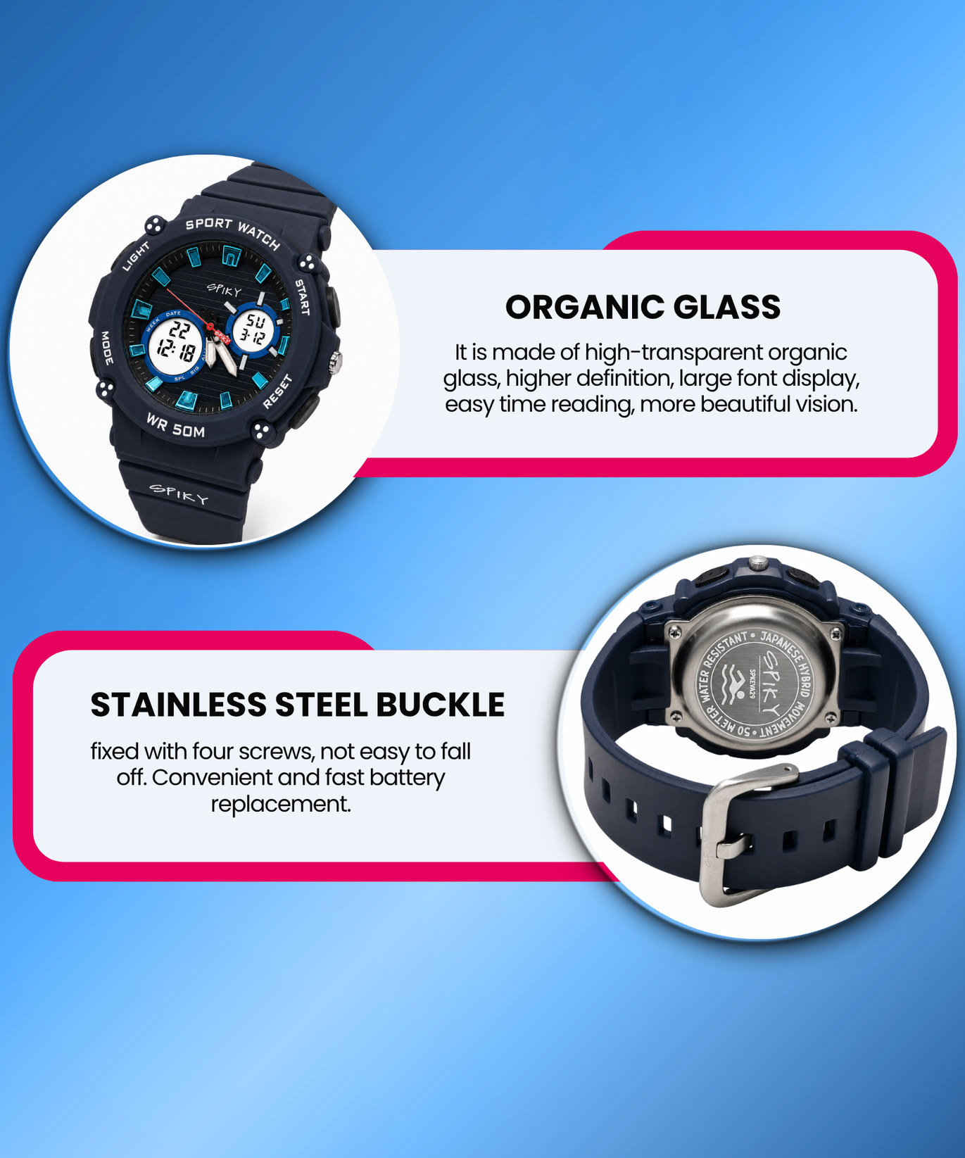 Spiky Analog-Digital Sports Watch for Kids Boys