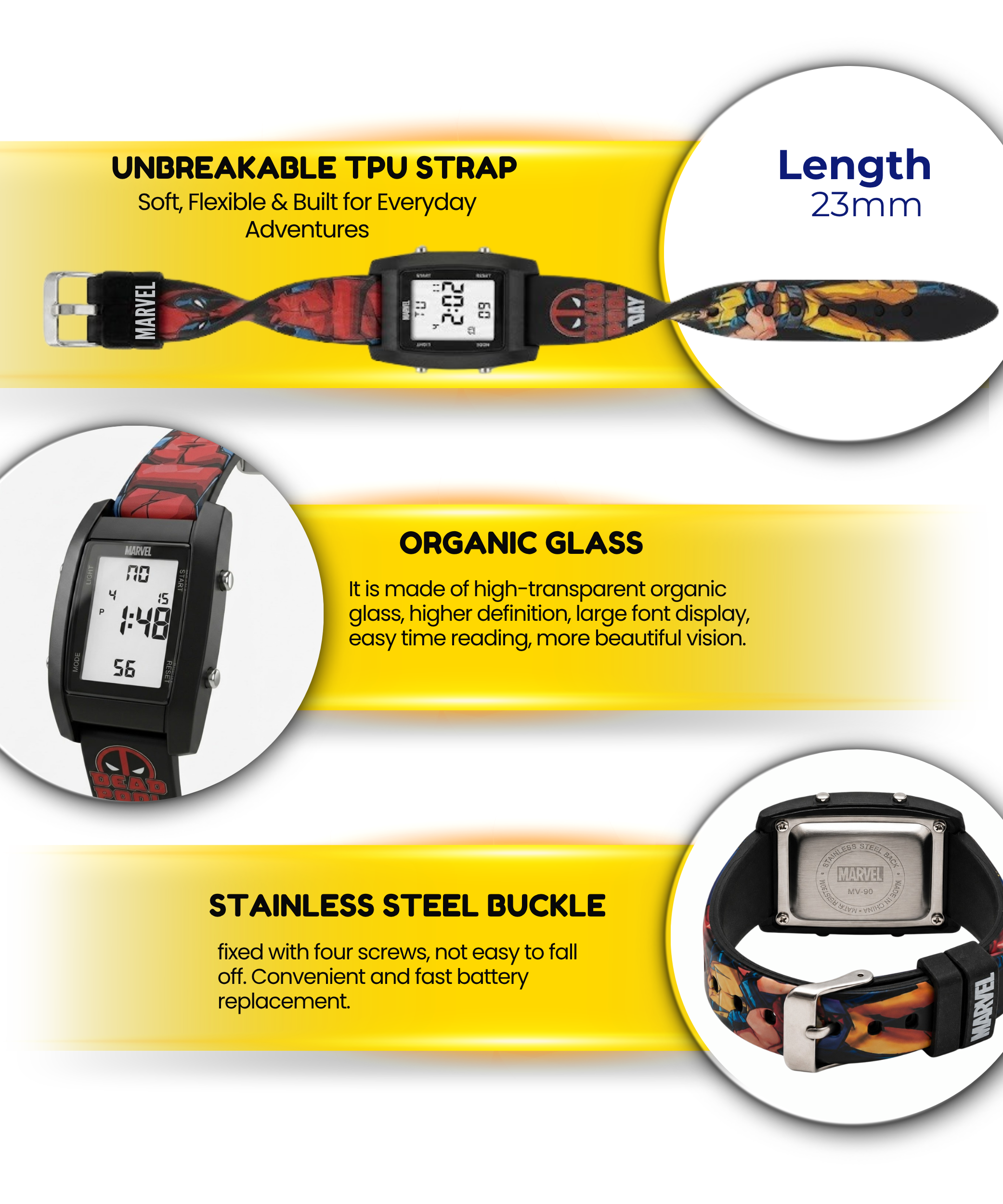 Spiky Deadpool theme Digital Kids Watch