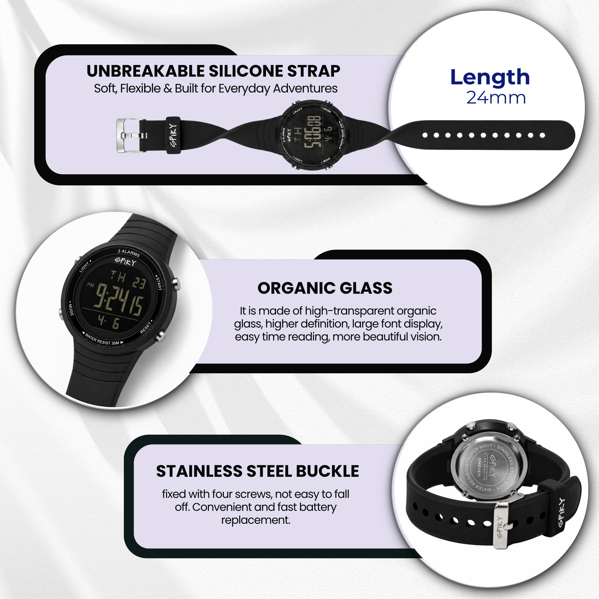 Spiky Square Digital Sports Watch for Kids Boys & Girls