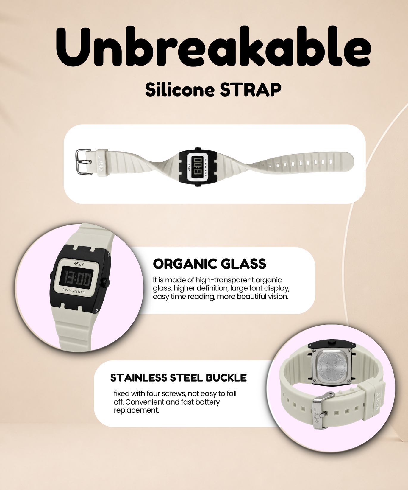 Spiky Rectangle Digital Sports Watch for Kids