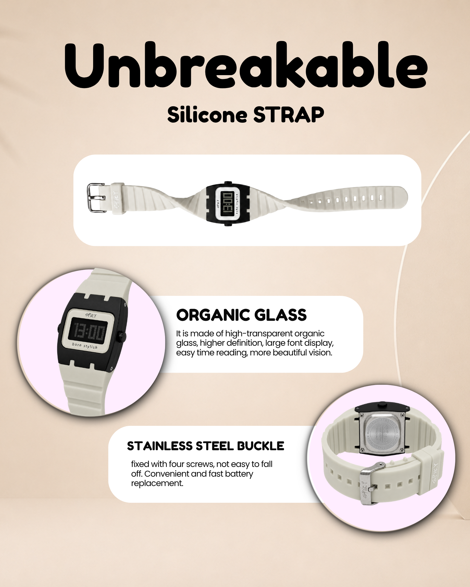 Spiky Rectangle Digital Sports Watch for Kids