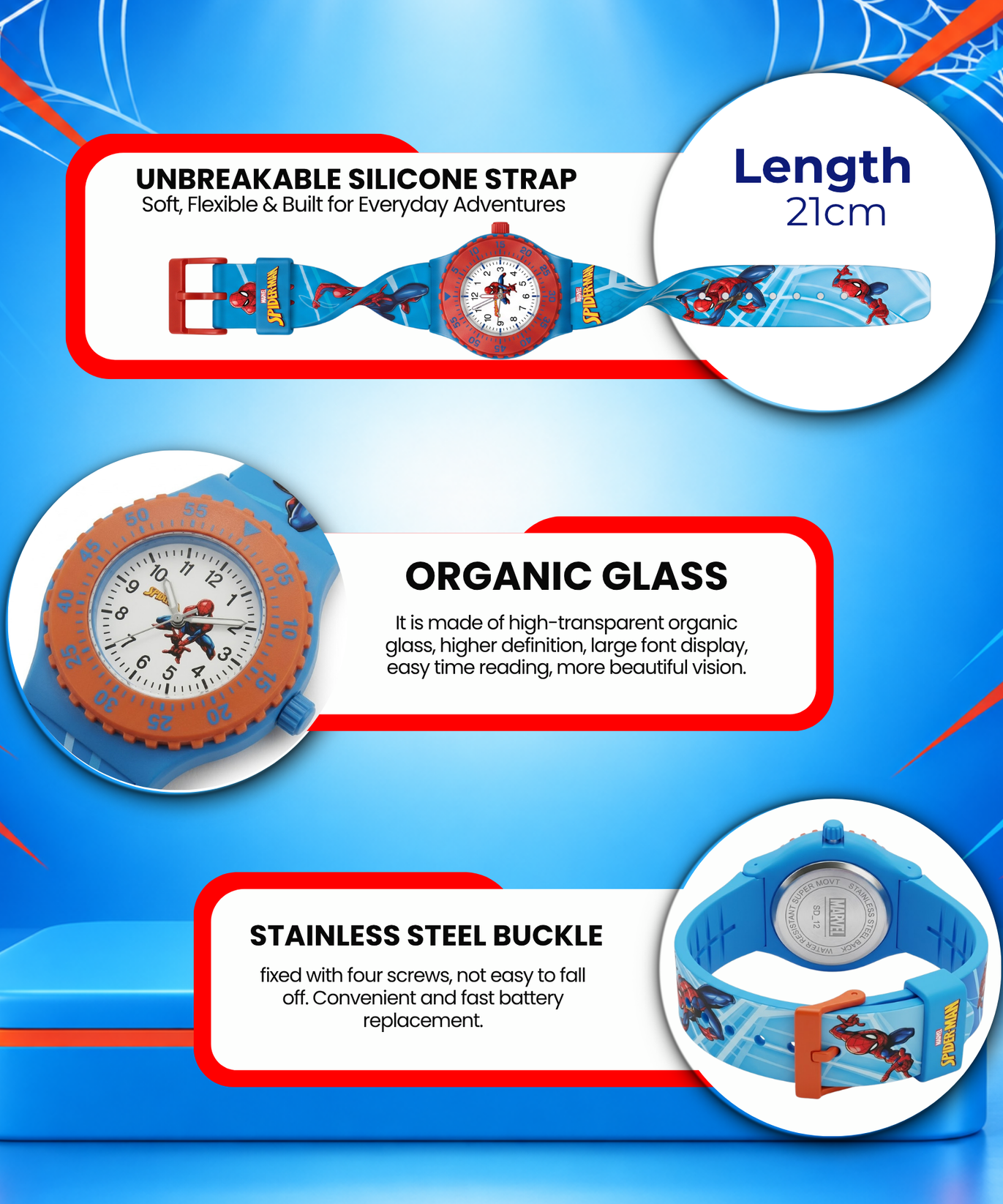 Spiky Round Spiderman Themed Analog Watch