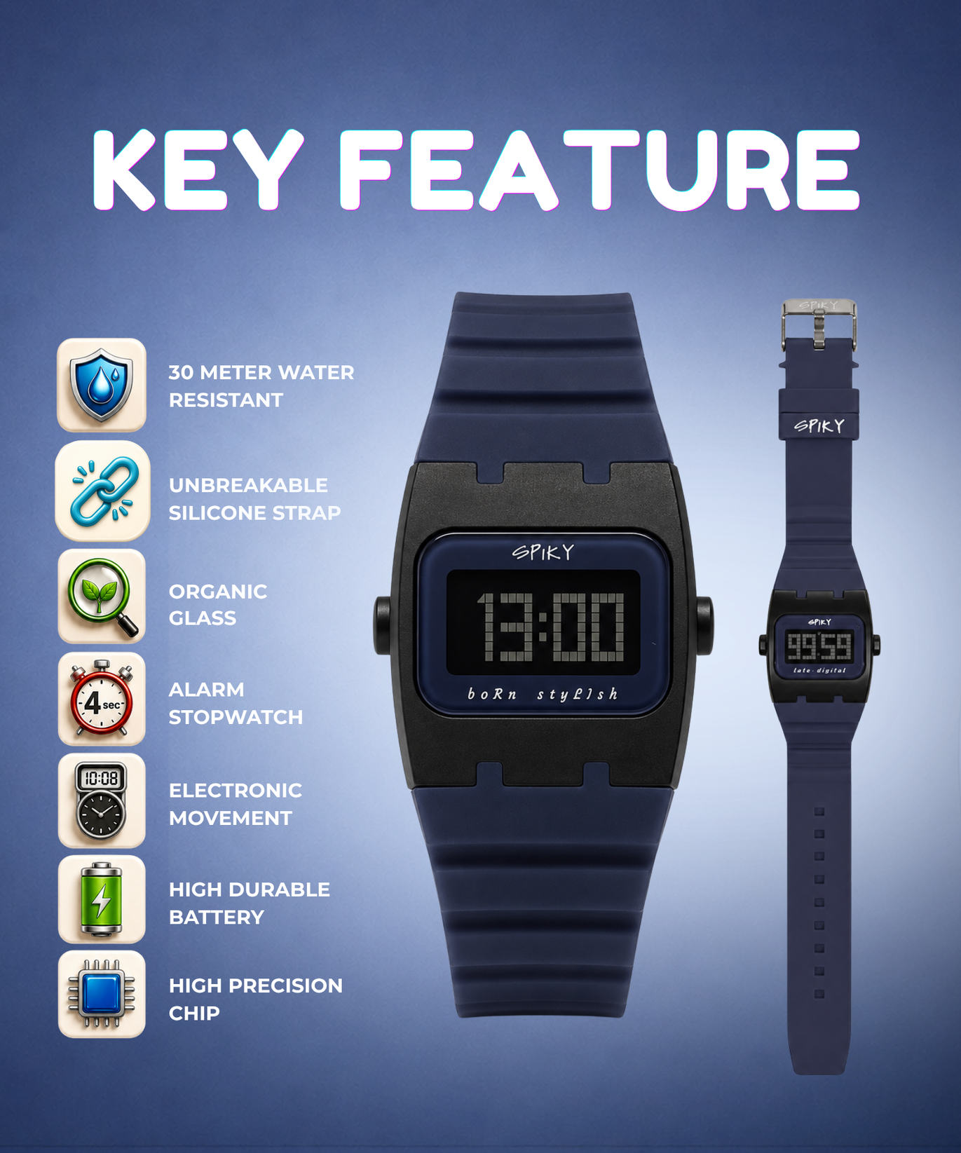 Spiky Rectangle Digital Sports Watch for Kids