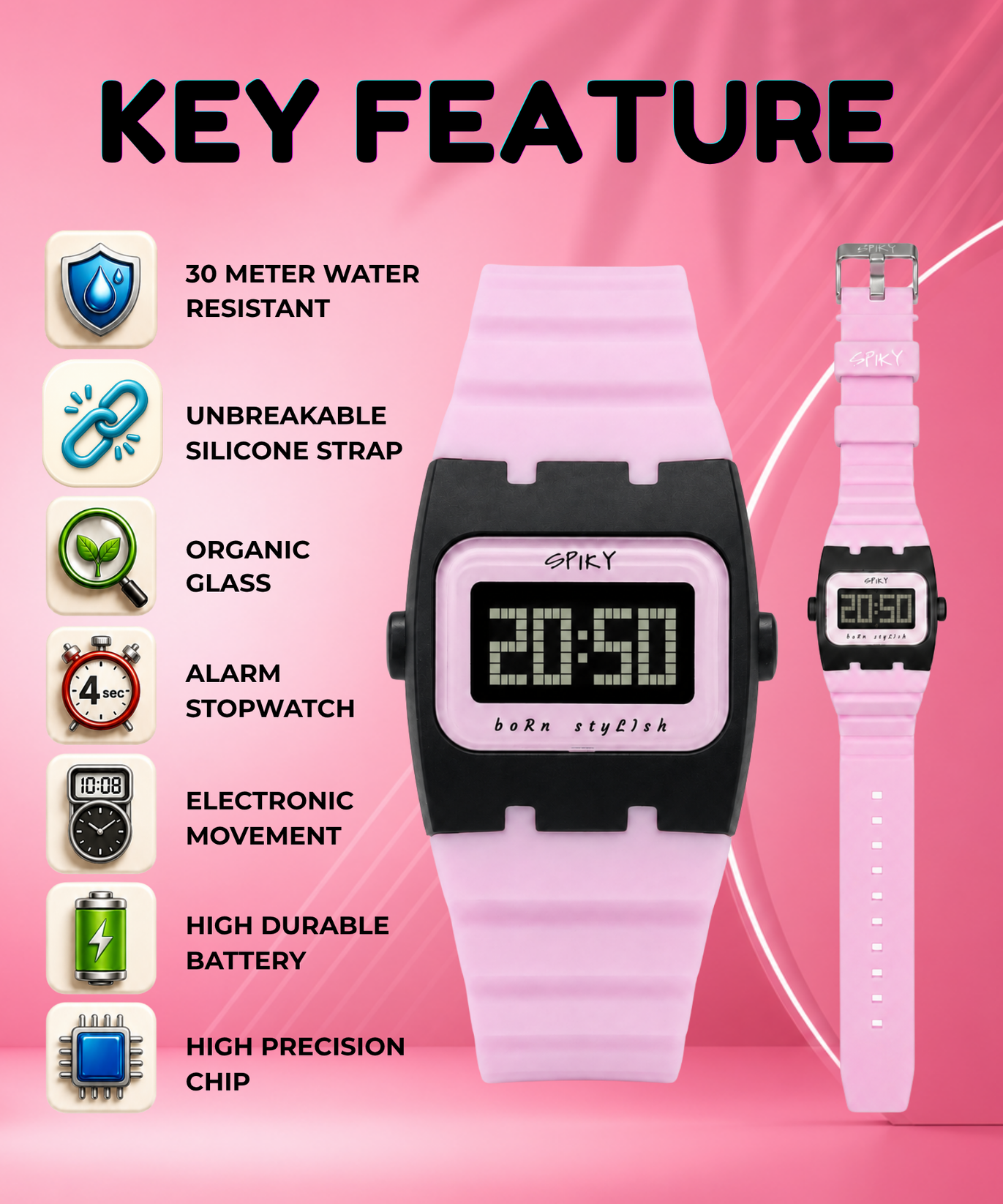 Spiky Rectangle Digital Sports Watch for Kids