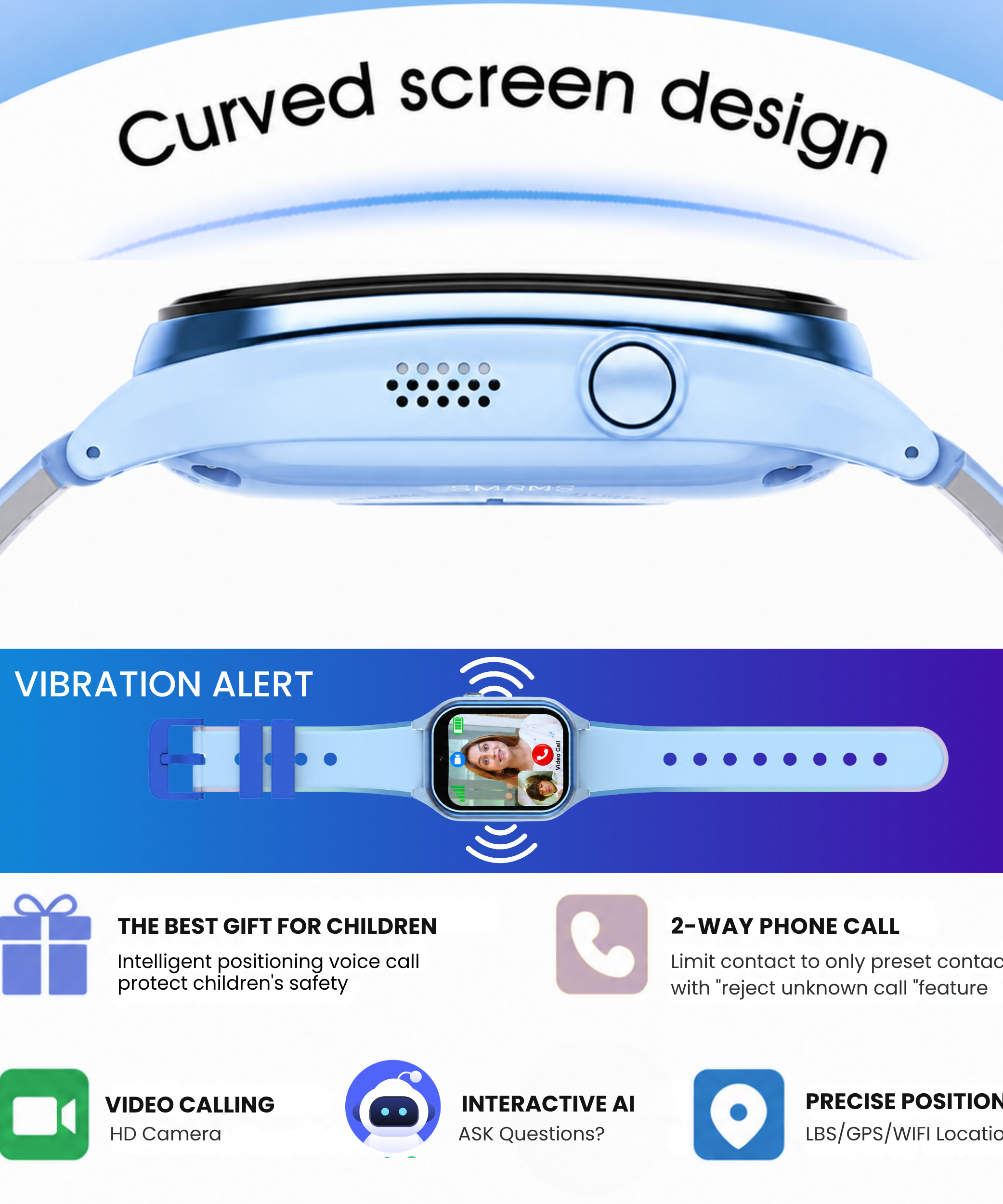 Spiky Smart Ai Video & Voice Calling Smartwatch for Kids