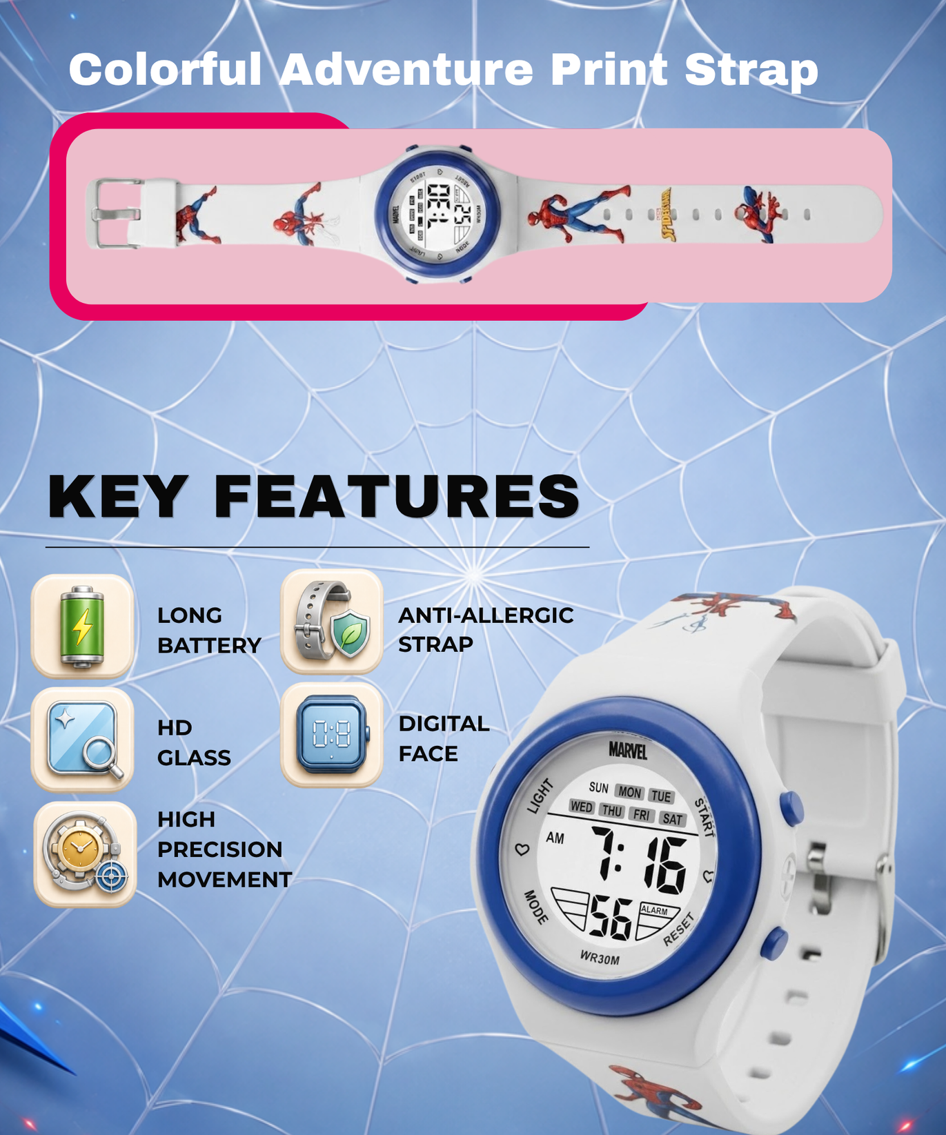 Spiky Spider Man theme Digital Kids Watch