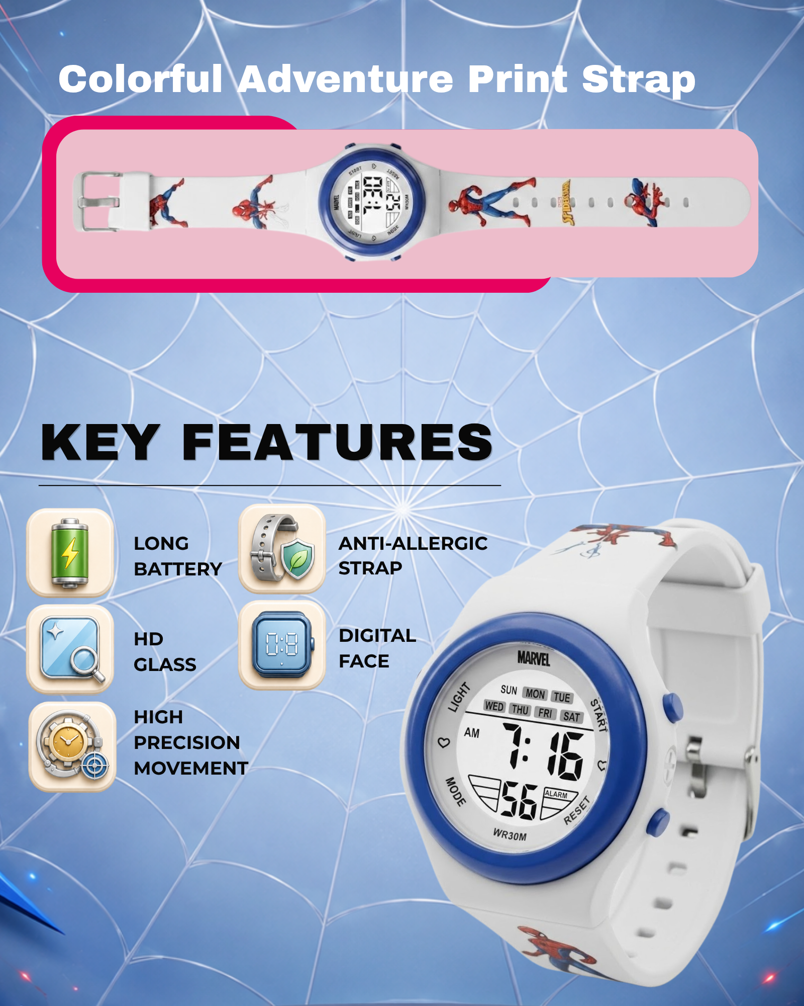 Spiky Spider Man theme Digital Kids Watch