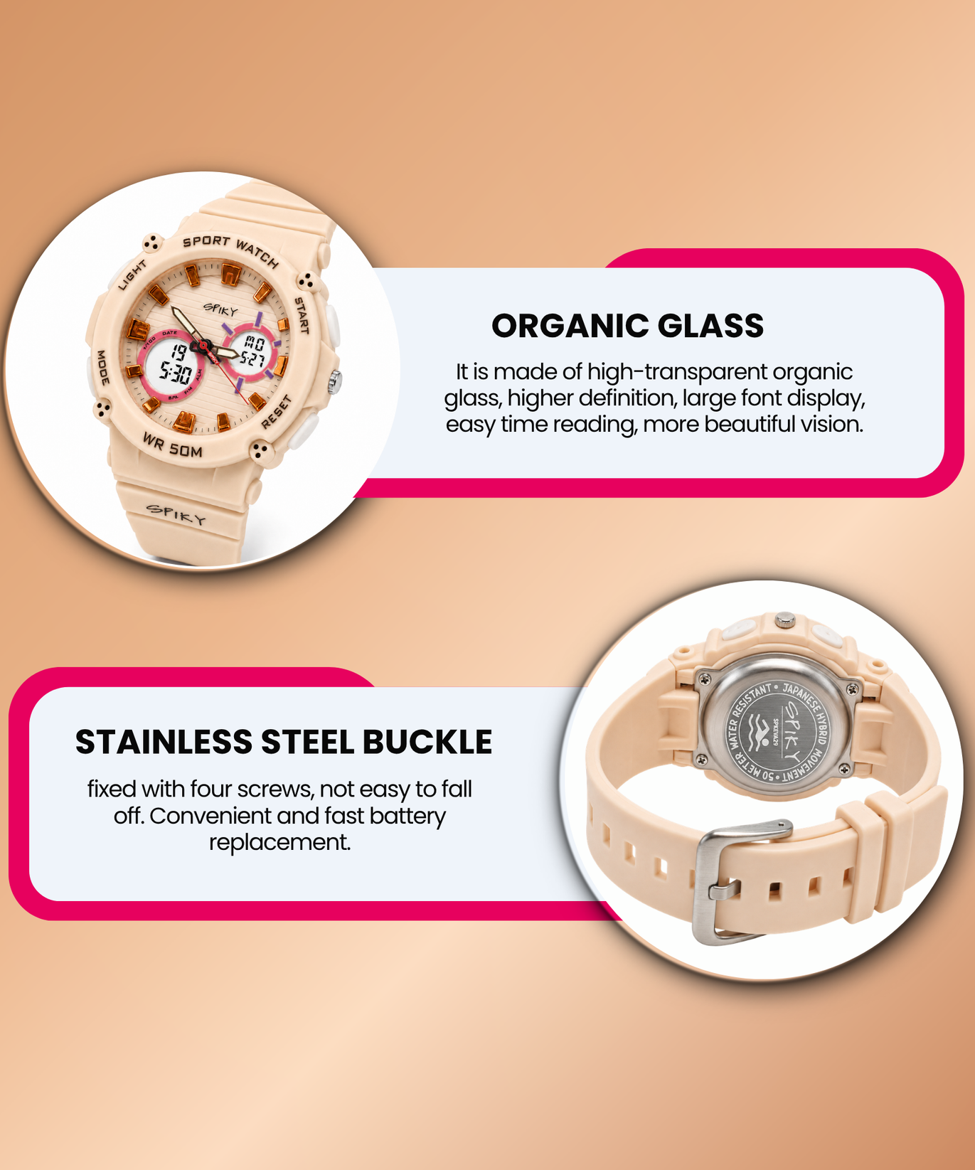 Spiky Analog-Digital Sports Watch for Kids Girls