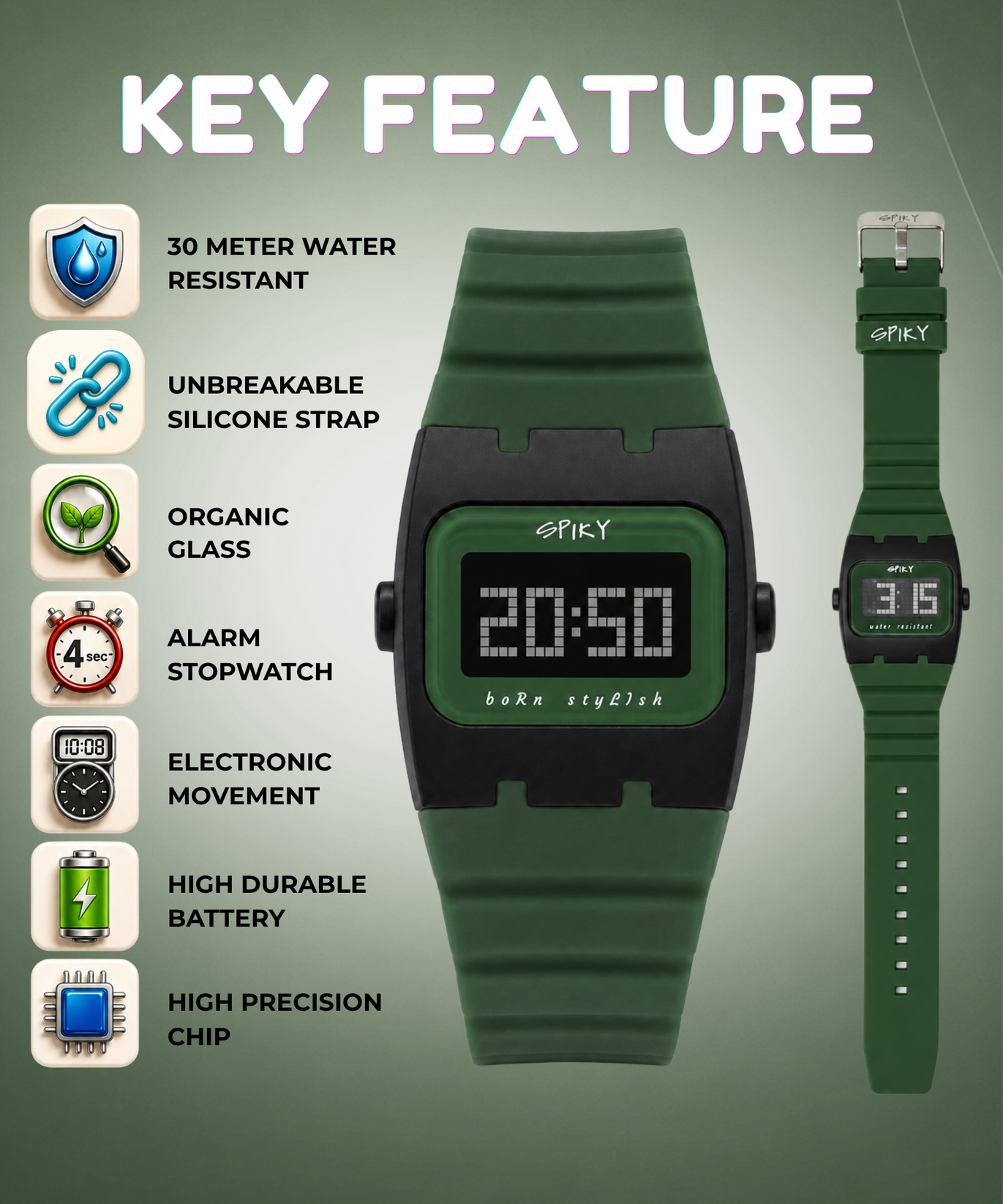 Spiky Rectangle Digital Sports Watch for Kids