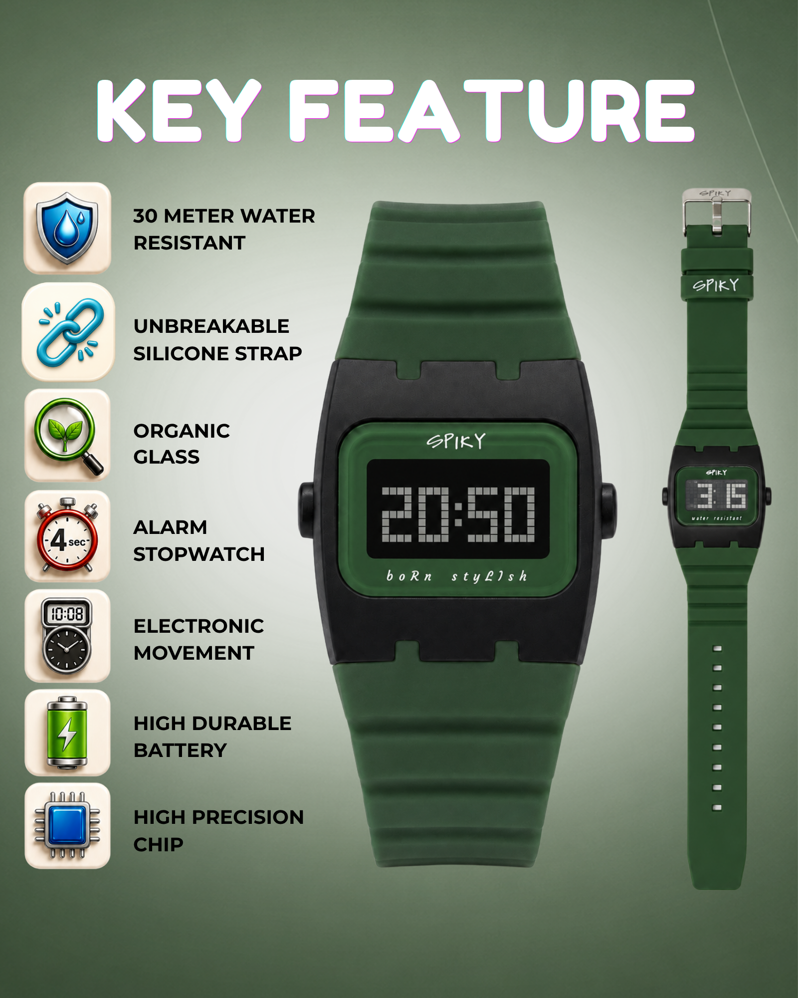 Spiky Rectangle Digital Sports Watch for Kids