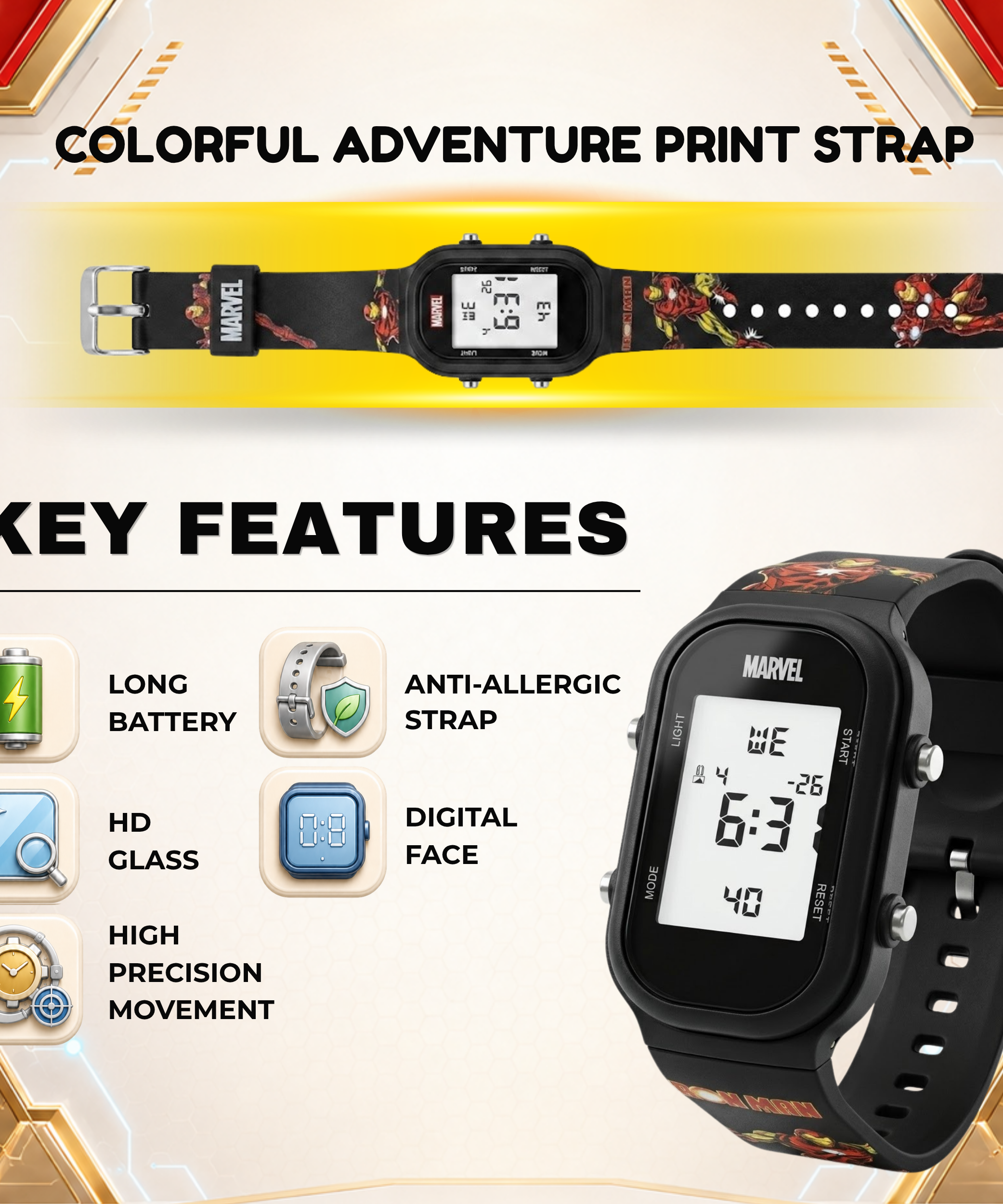 Spiky Ironman theme Digital Kids Watch