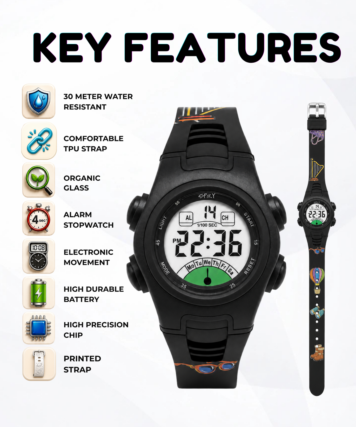 Spiky EVA52 Round Digital Sports Watch for Kids