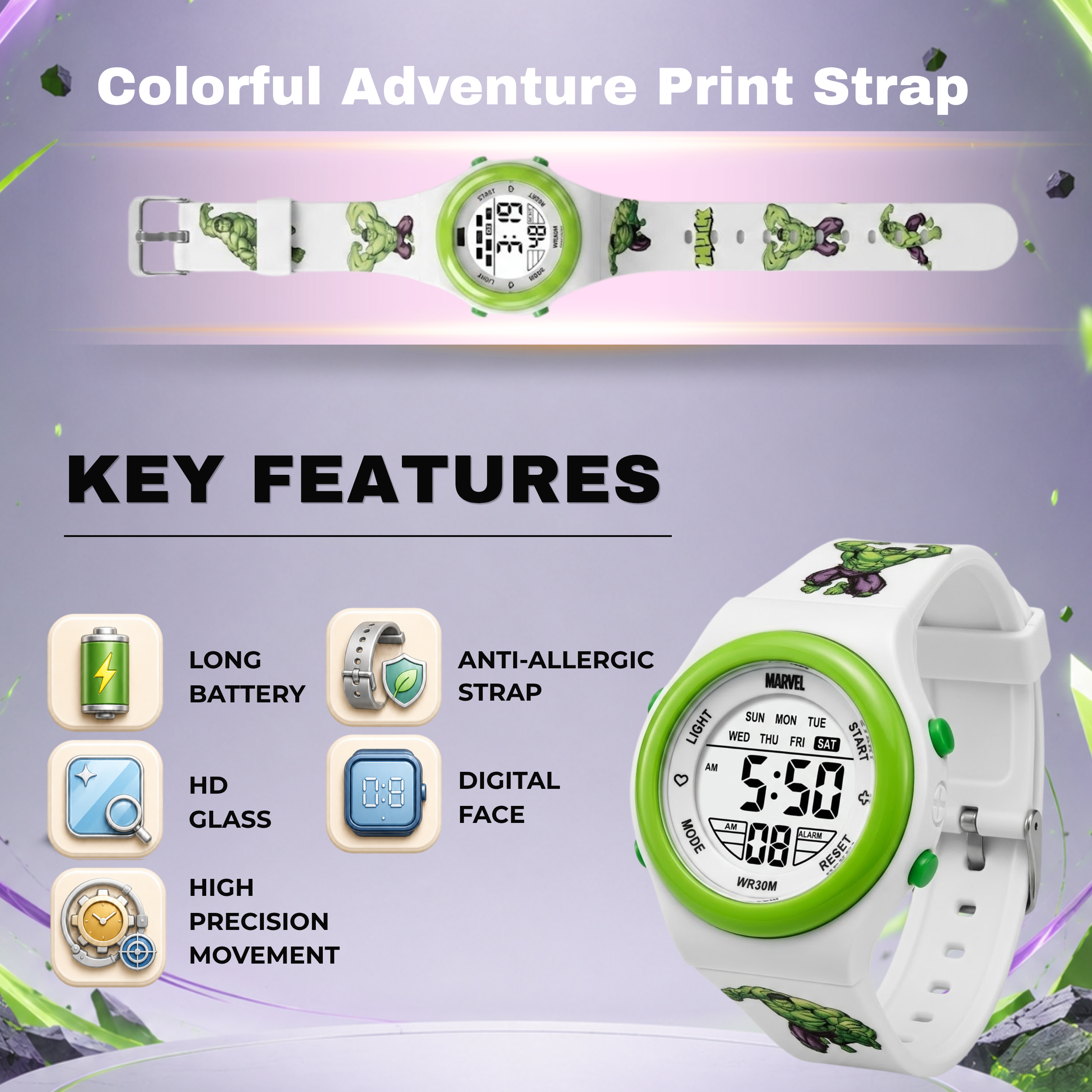 Spiky Superhero Hulk theme Digital Kids Watch