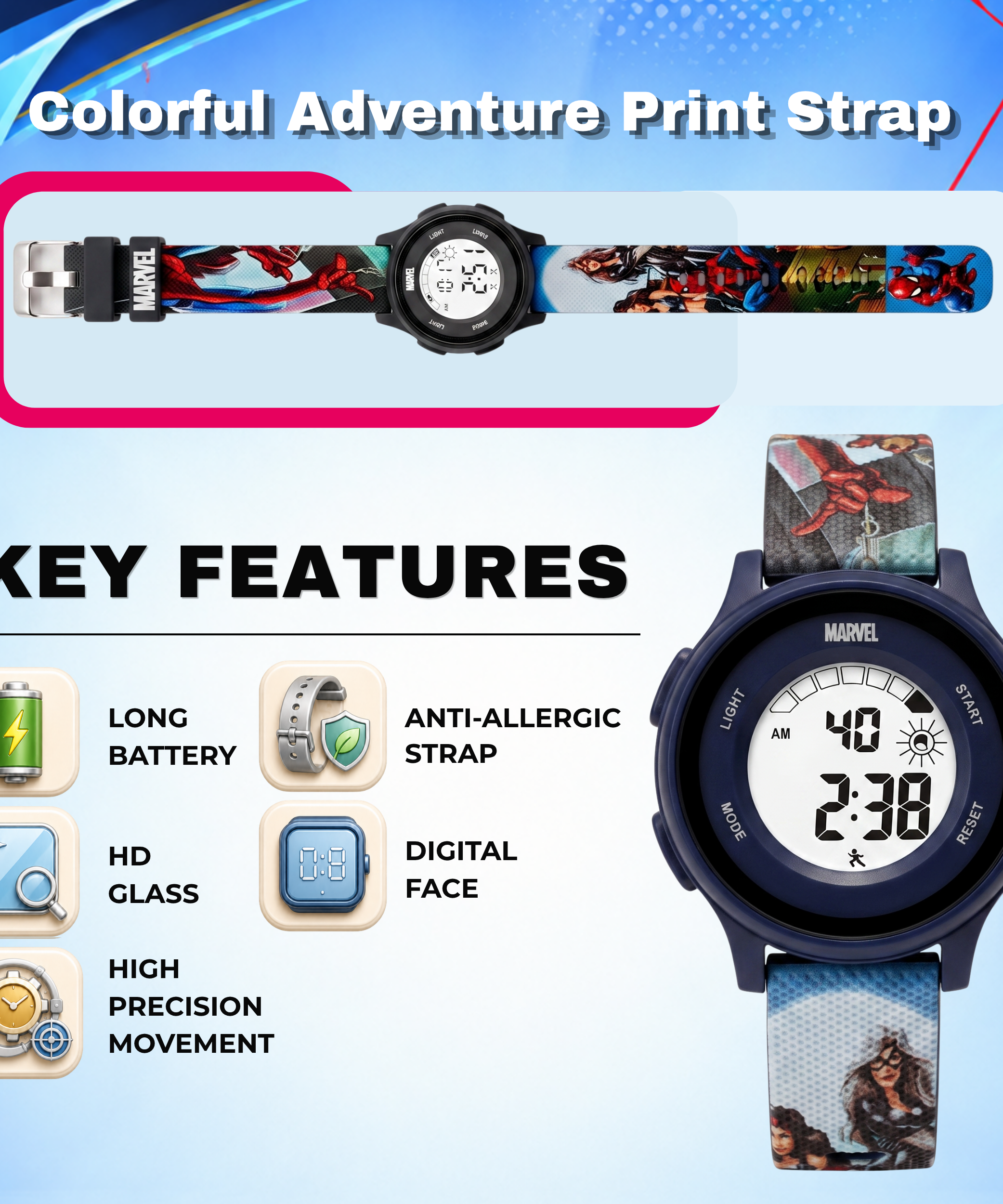 Spiky SpiderMan theme Digital Kids Watch