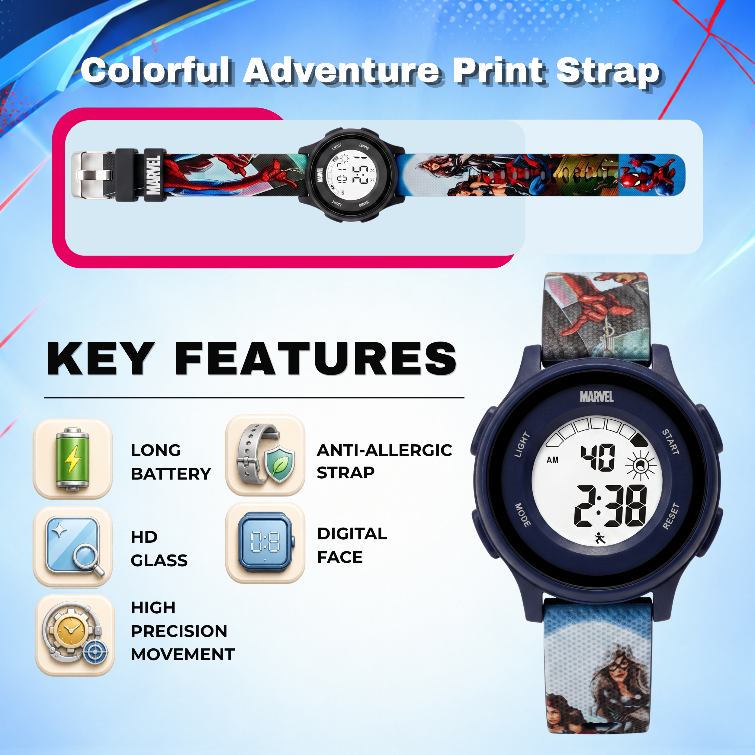 Spiky SpiderMan theme Digital Kids Watch
