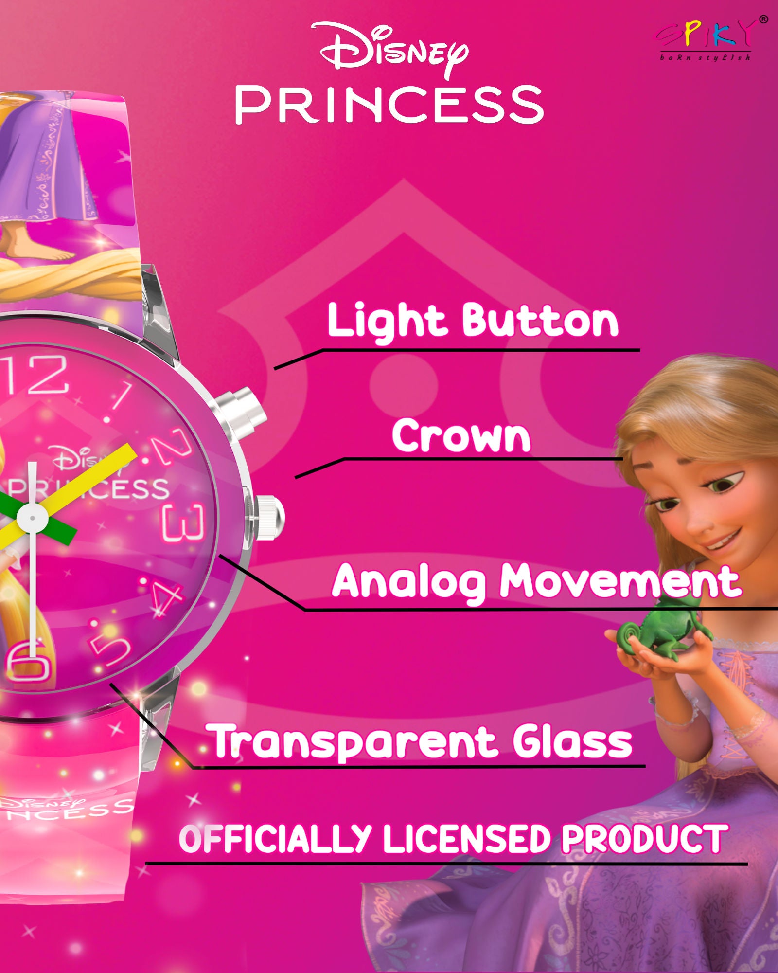 Disney Princess Kids Analog Watch with LED Light | For Girls Age 3–10 Years