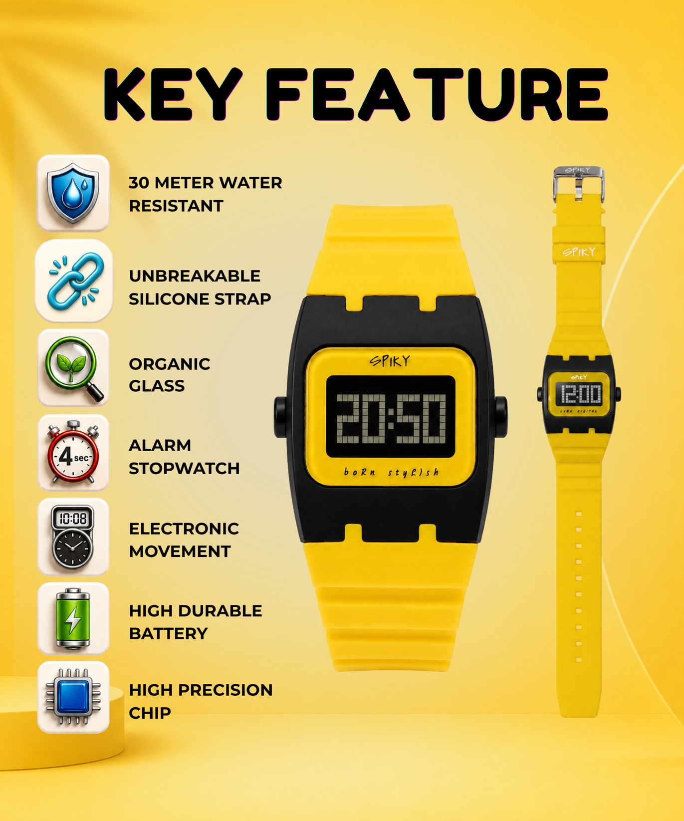 Spiky Rectangle Digital Sports Watch for Kids