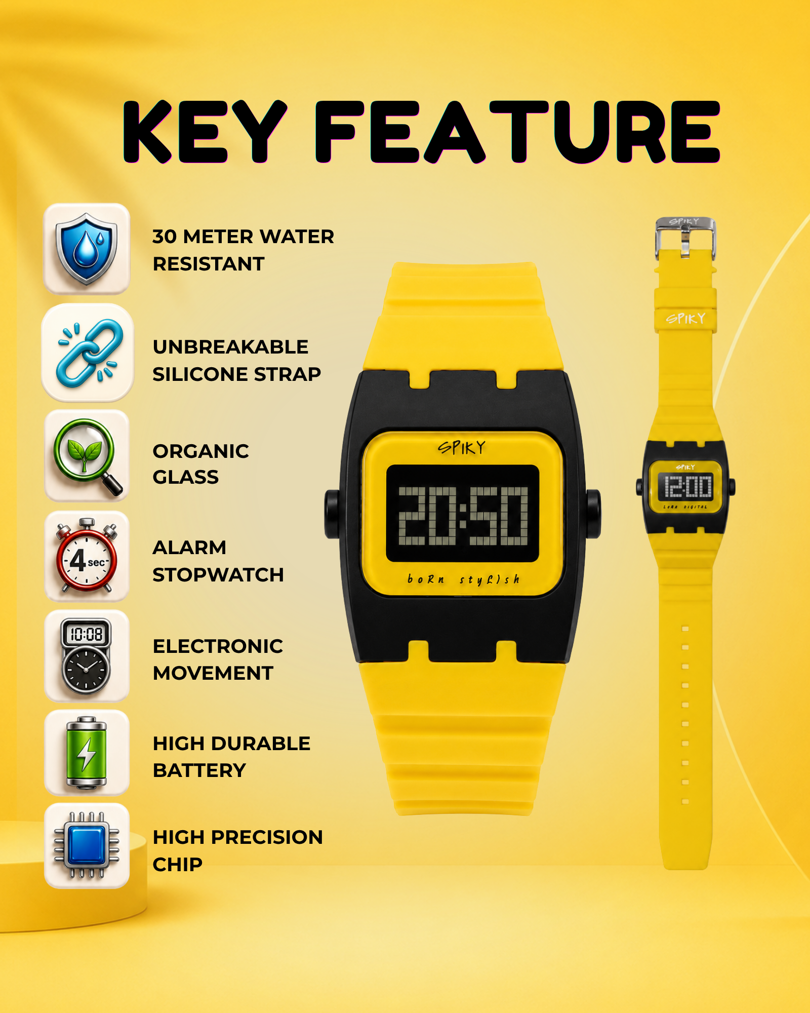Spiky Rectangle Digital Sports Watch for Kids