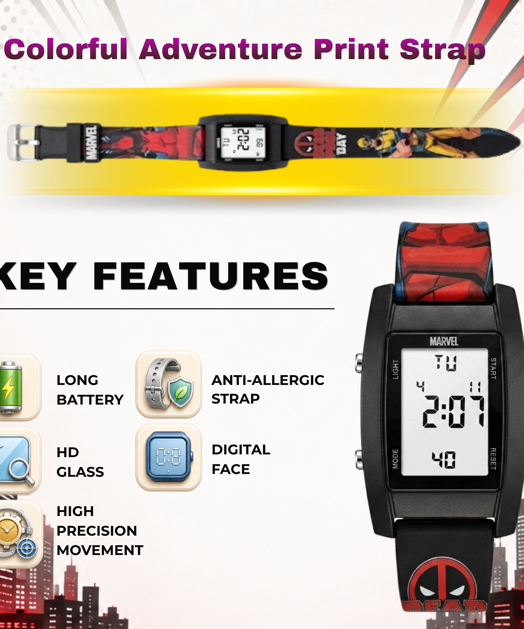 Spiky Deadpool theme Digital Kids Watch