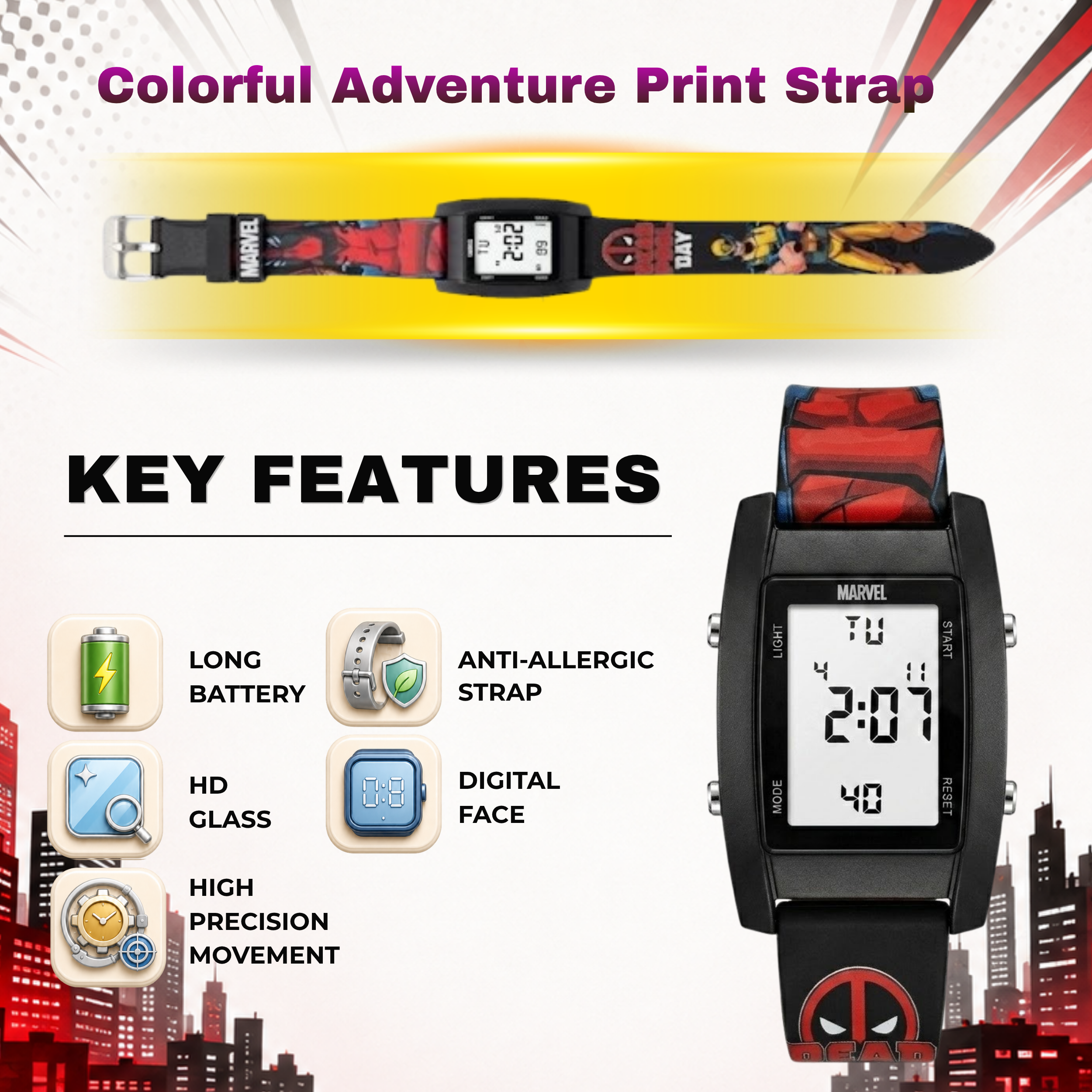 Spiky Deadpool theme Digital Kids Watch