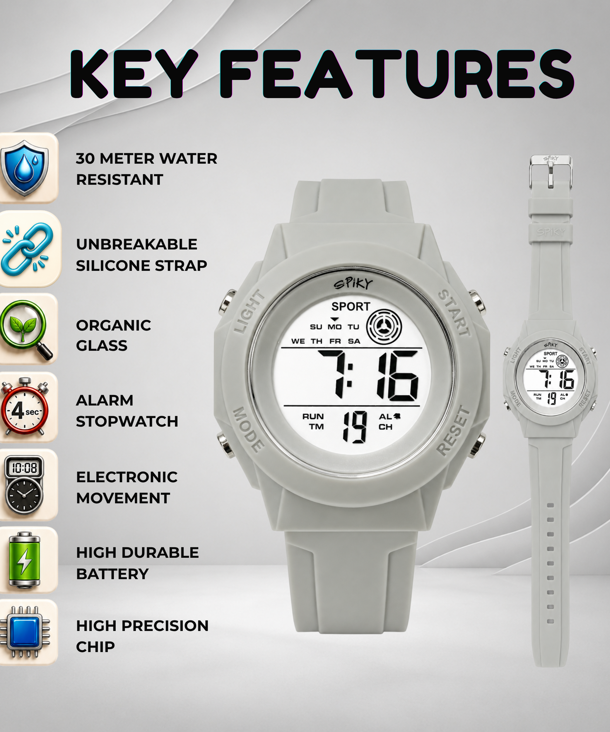 Spiky Square Digital Sports Watch for Kids Boys & Girls