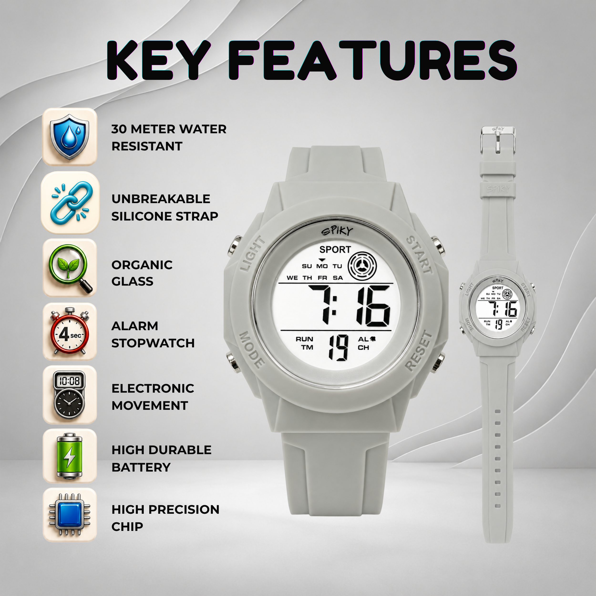 Spiky Square Digital Sports Watch for Kids Boys & Girls