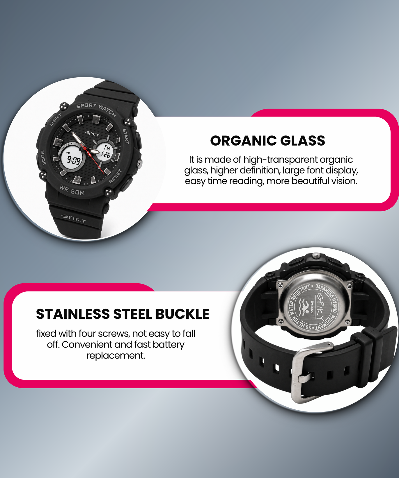 Spiky Analog-Digital Sports Watch for Kids Boys and Girls