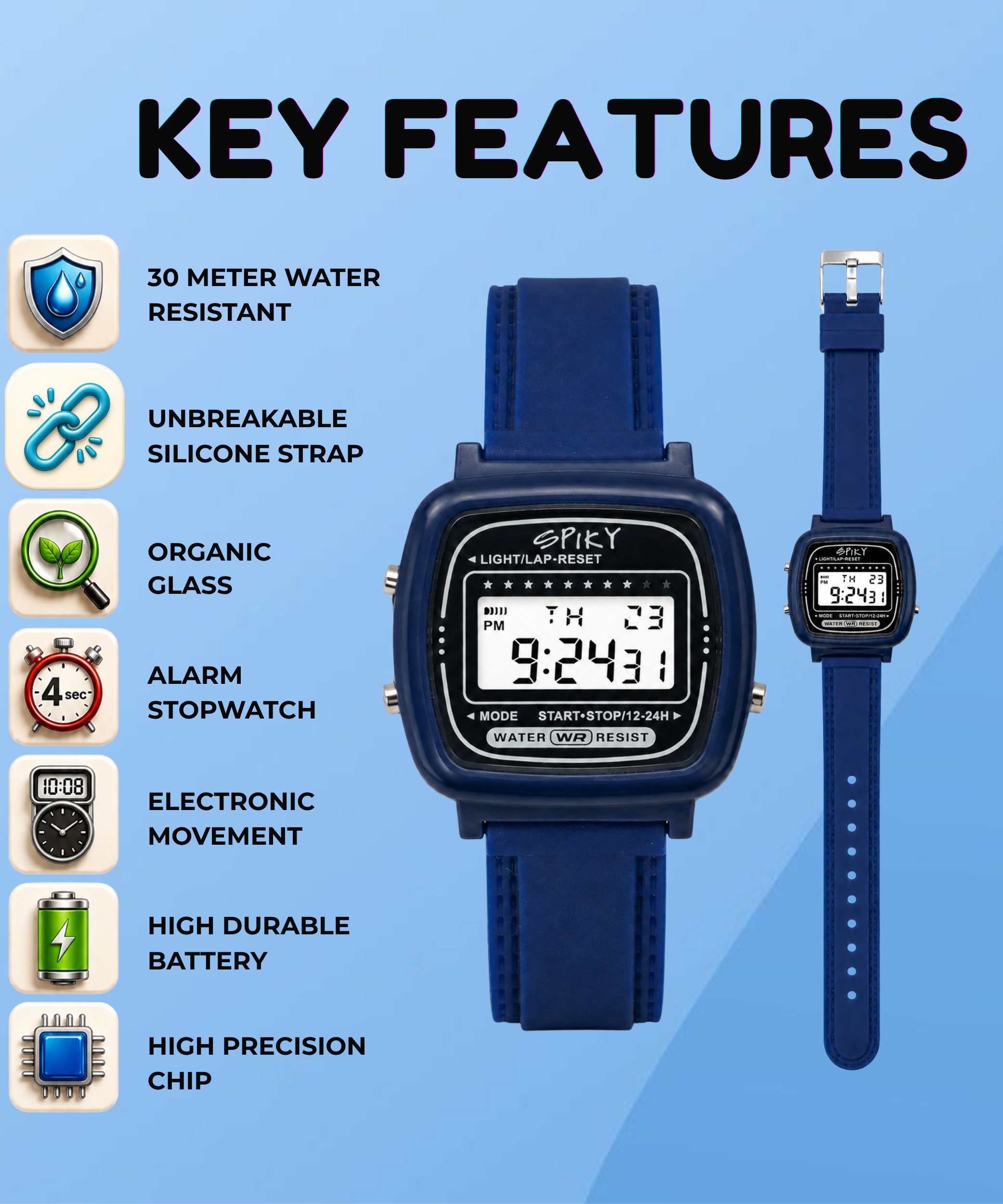 Spiky Square Digital Sports Watch for Kids Boys