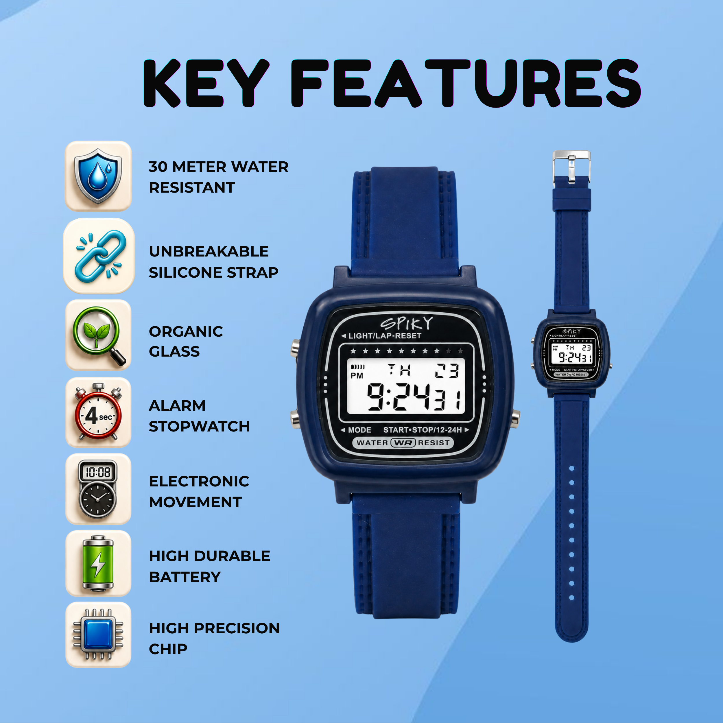 Spiky Square Digital Sports Watch for Kids Boys