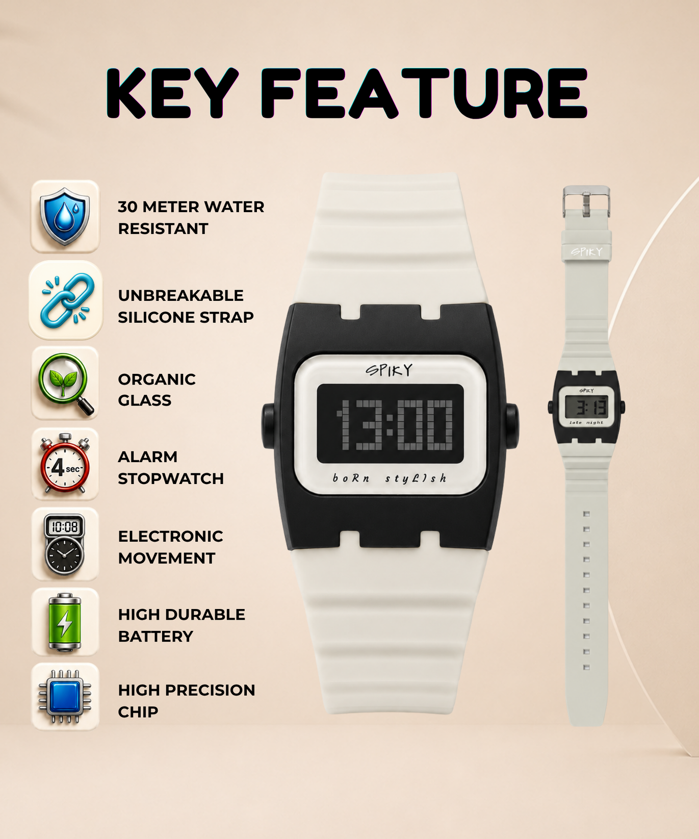 Spiky Rectangle Digital Sports Watch for Kids