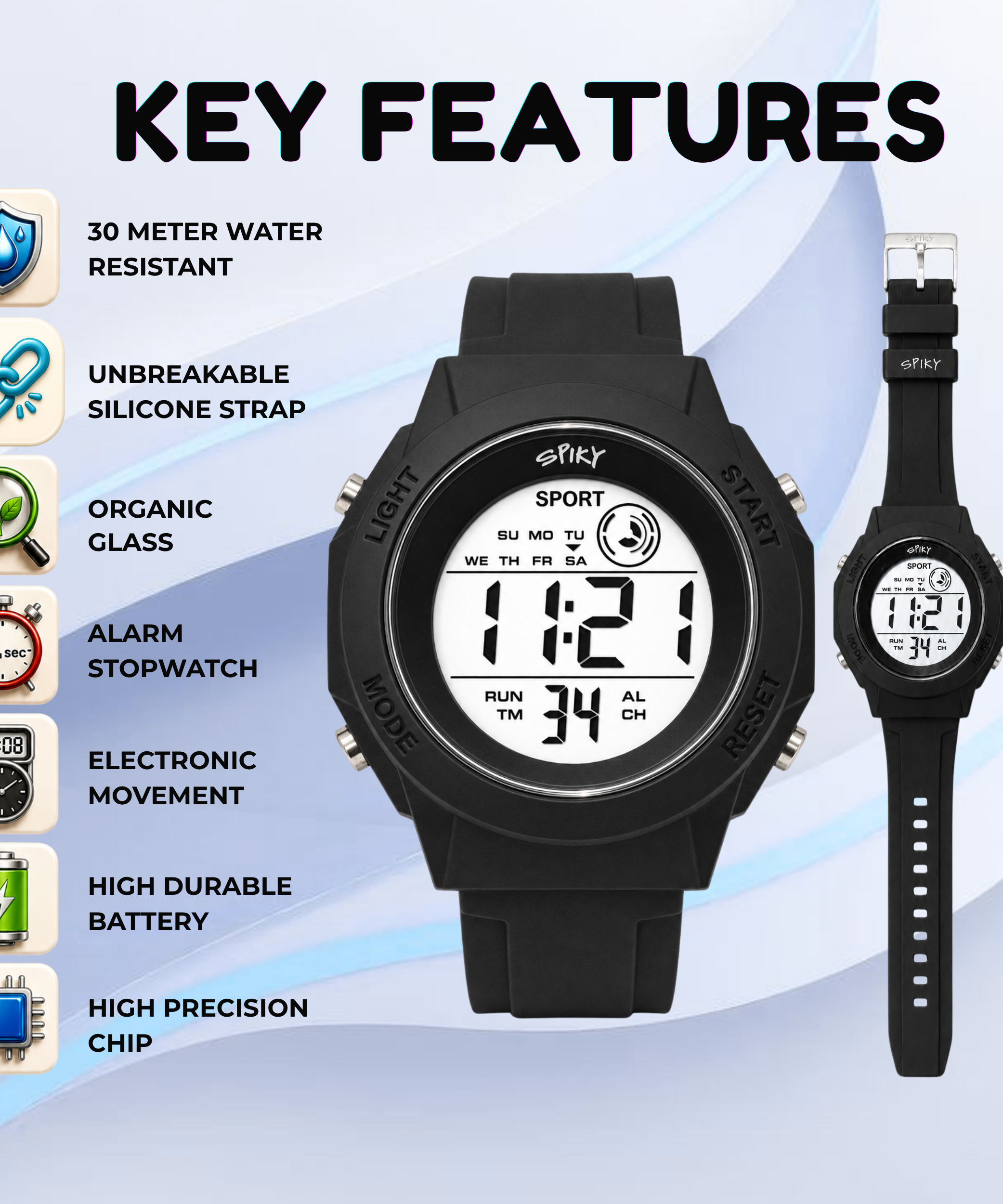Spiky Square Digital Sports Watch for Kids Boys & Girls
