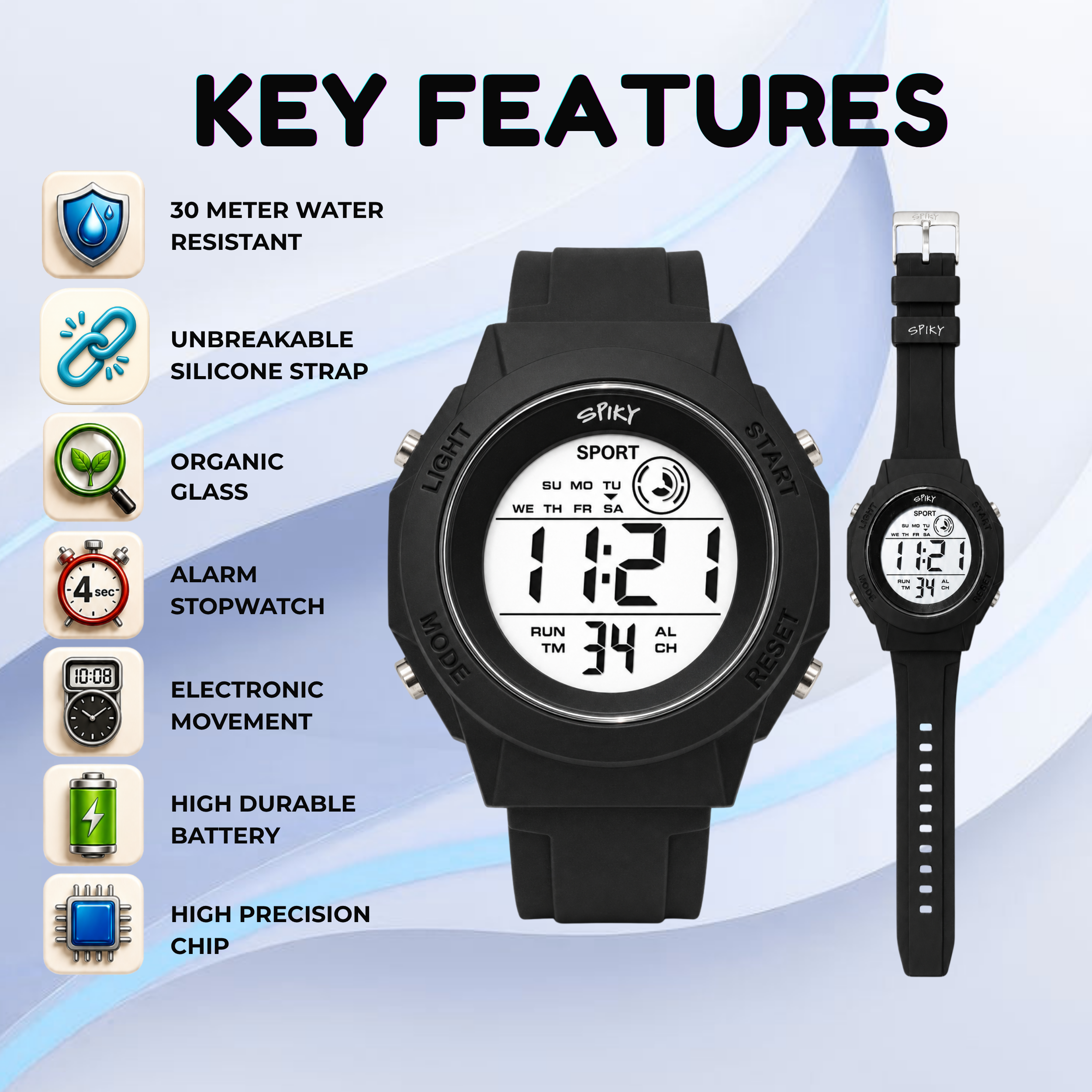 Spiky Square Digital Sports Watch for Kids Boys & Girls