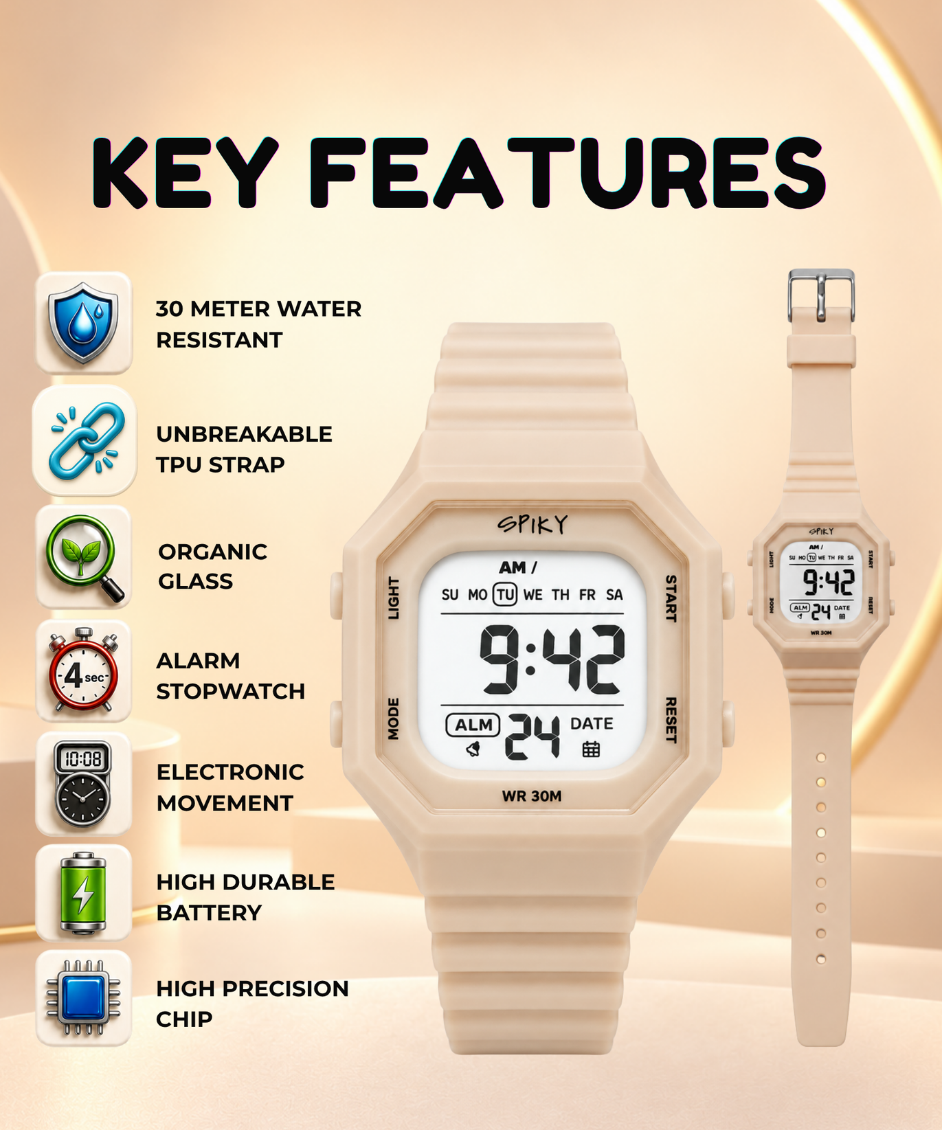 Spiky Square Digital Kids Watch for Girls