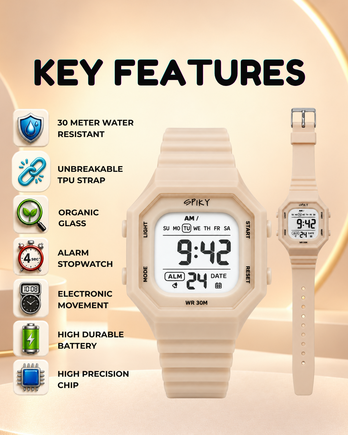 Spiky Square Digital Kids Watch for Girls