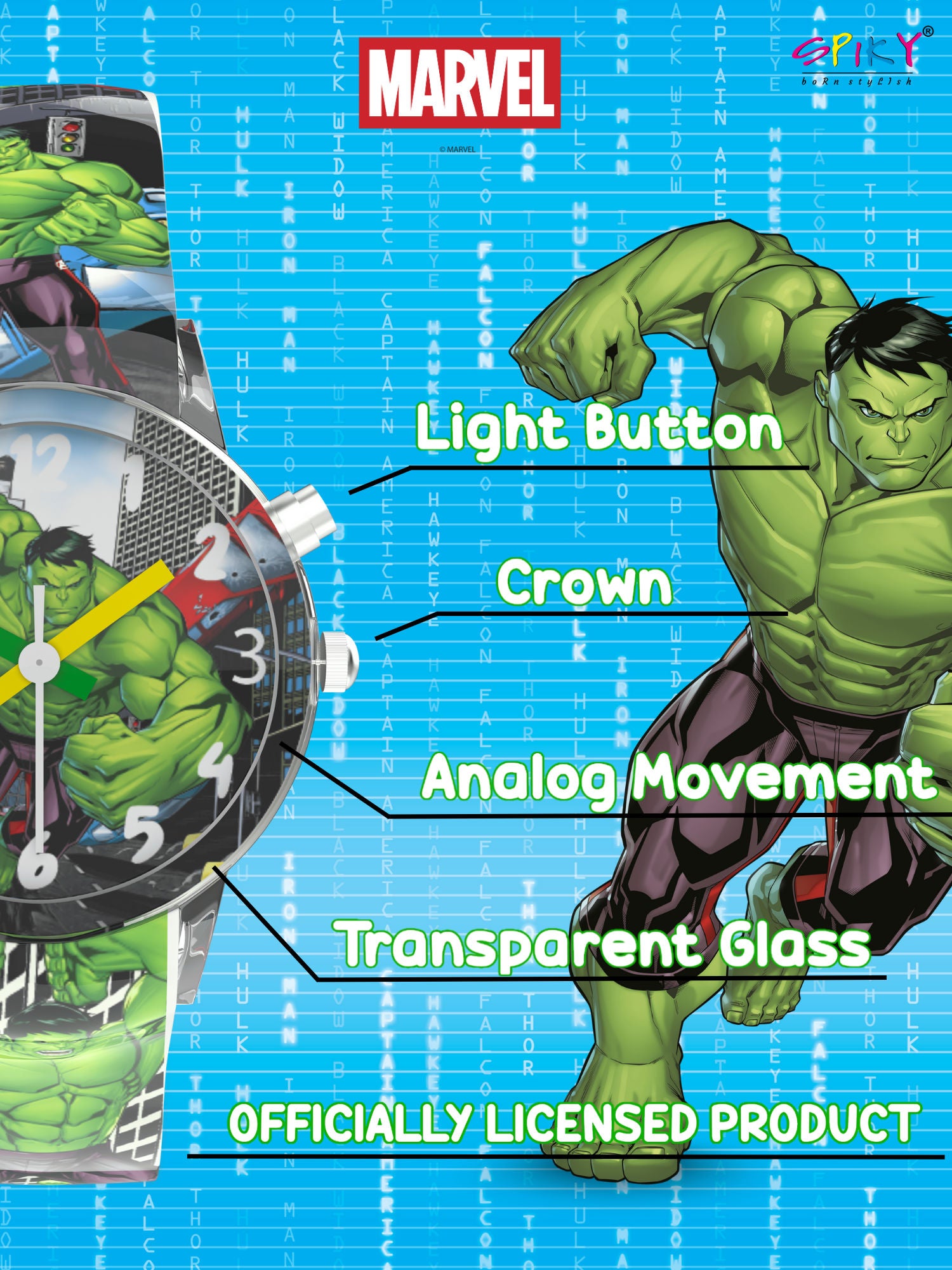 Disney Hulk Kids Analog Watch with LED Light | For Boys & Girls Age 3–10 Years