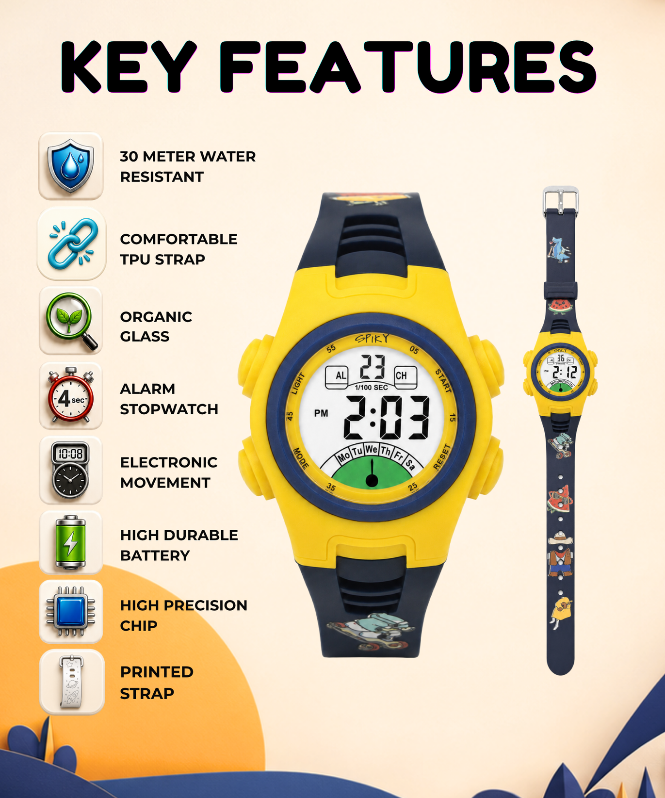 Spiky EVA52 Round Digital Sports Watch for Kids