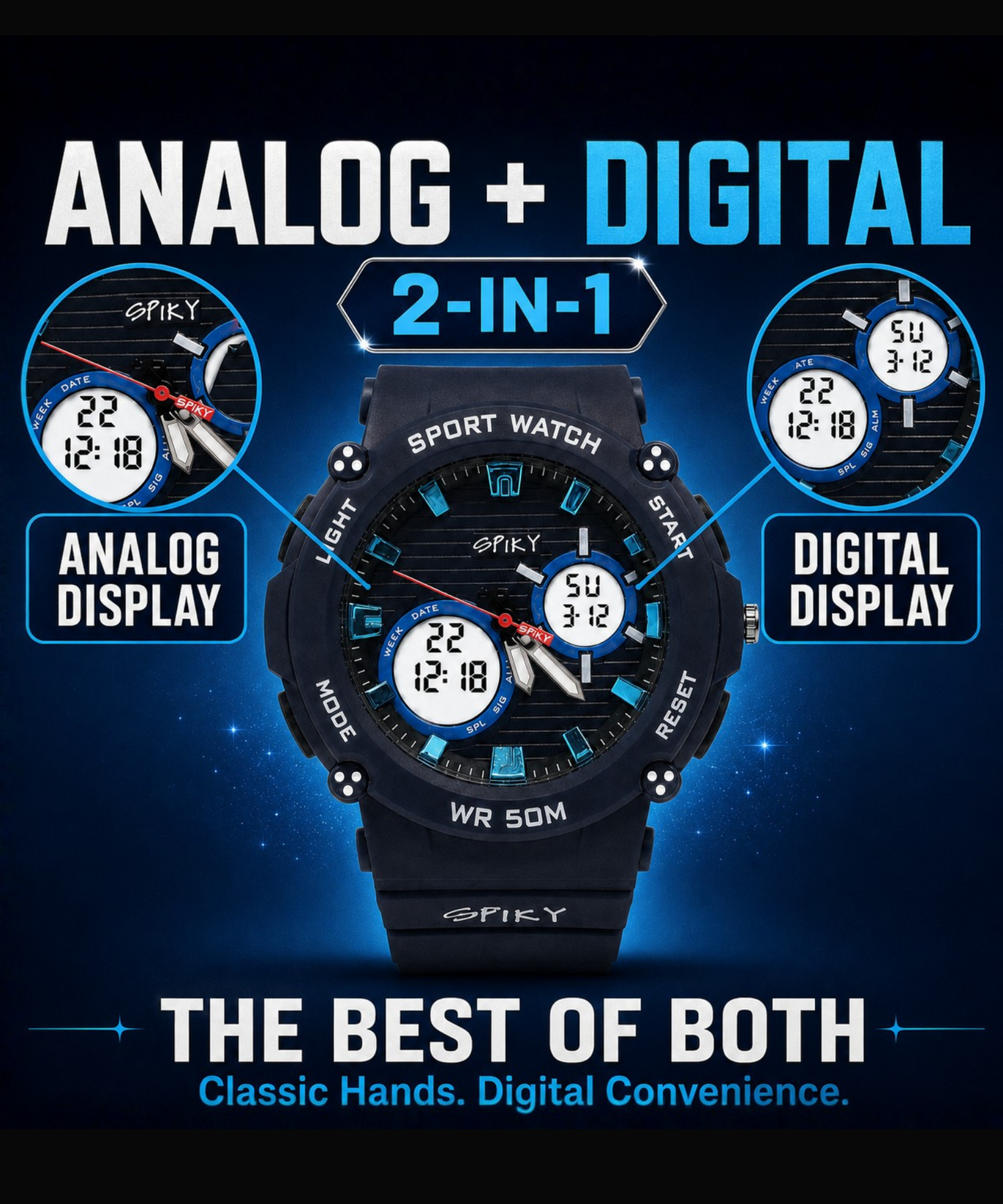 Spiky Analog-Digital Sports Watch for Kids Boys